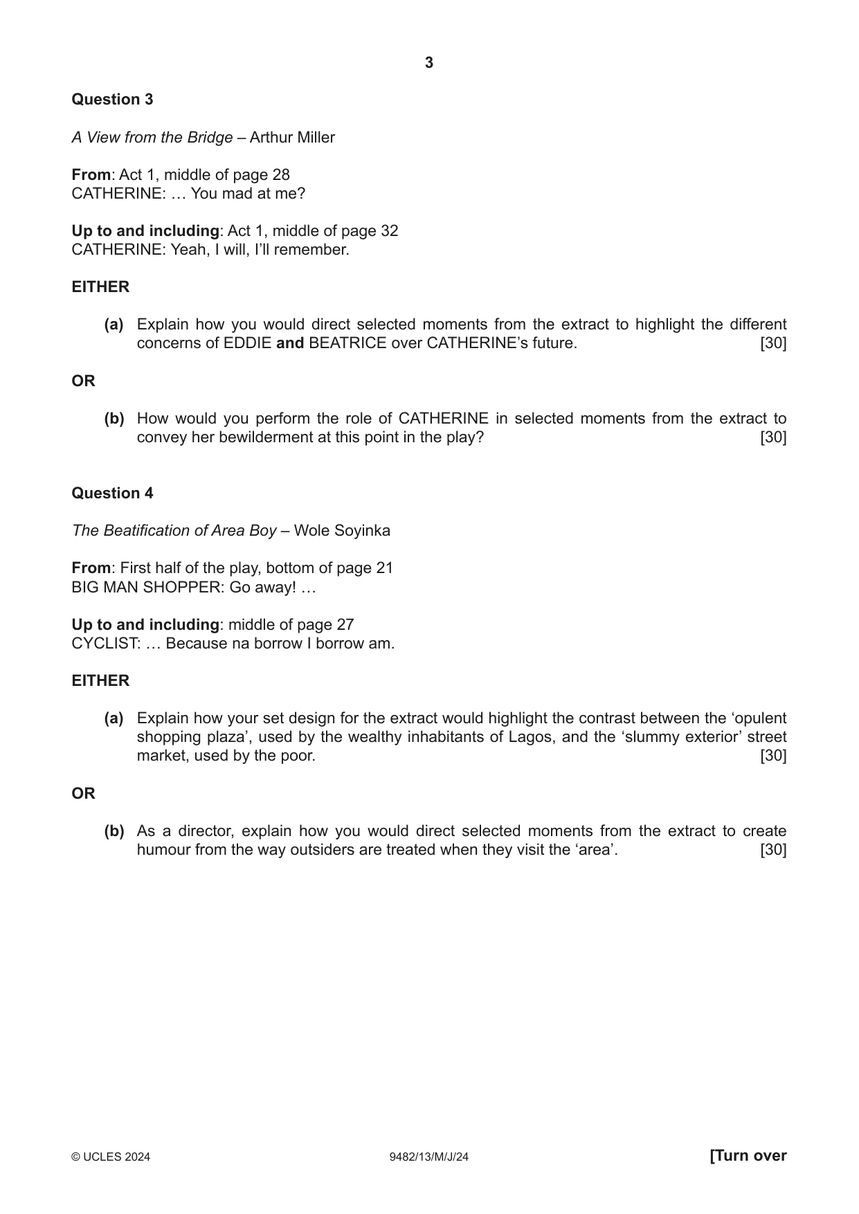 Cambridge A Level Drama 9482 2024 May/June Paper 1 · Variant 3 question paper, page 3 of 8