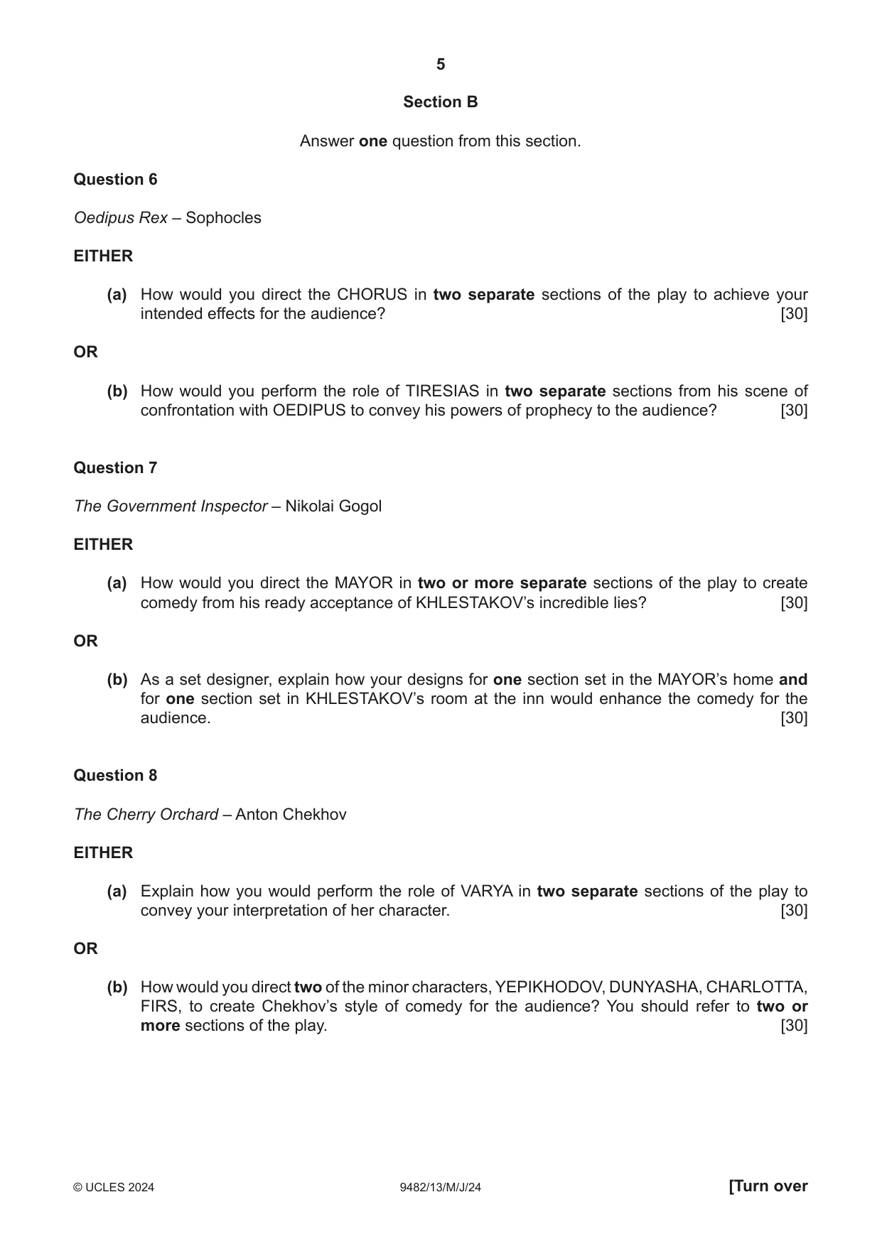 Cambridge A Level Drama 9482 2024 May/June Paper 1 · Variant 3 question paper, page 5 of 8