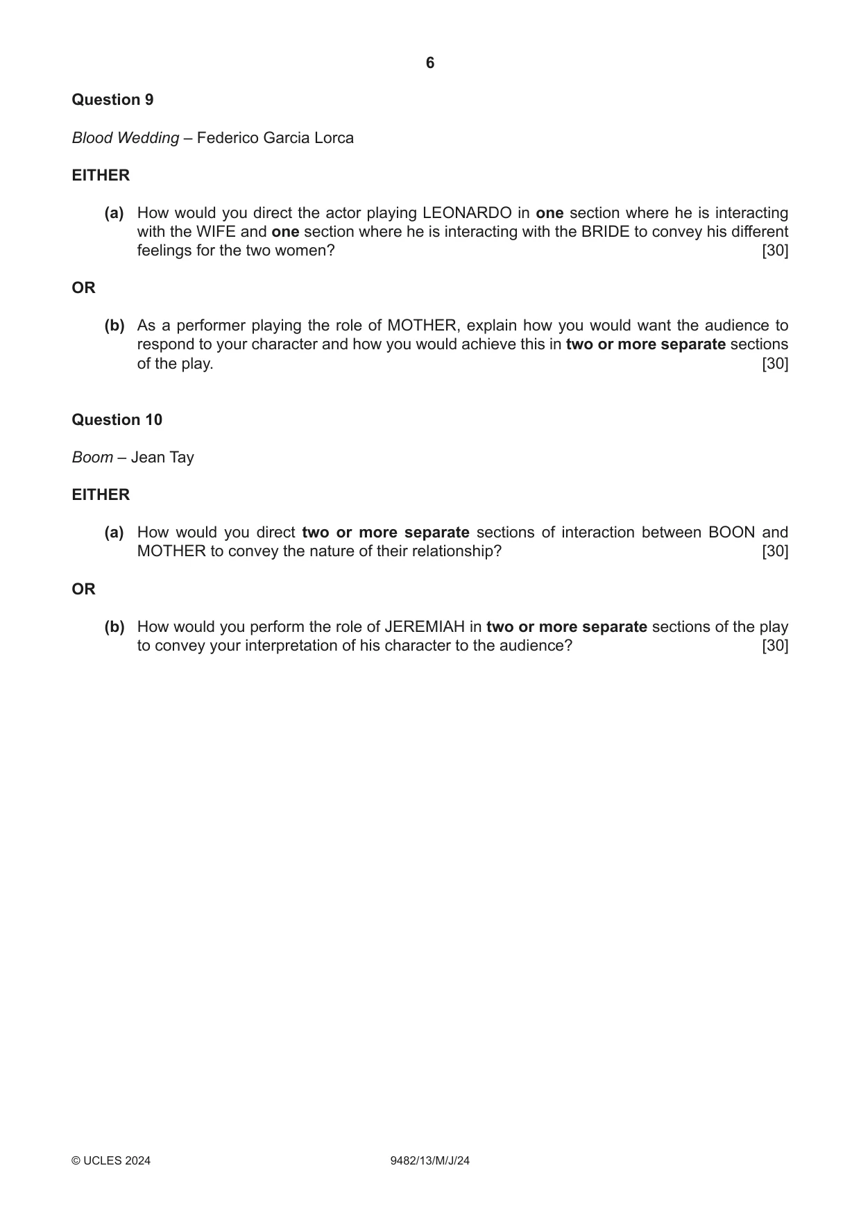 Cambridge A Level Drama 9482 2024 May/June Paper 1 · Variant 3 question paper, page 6 of 8