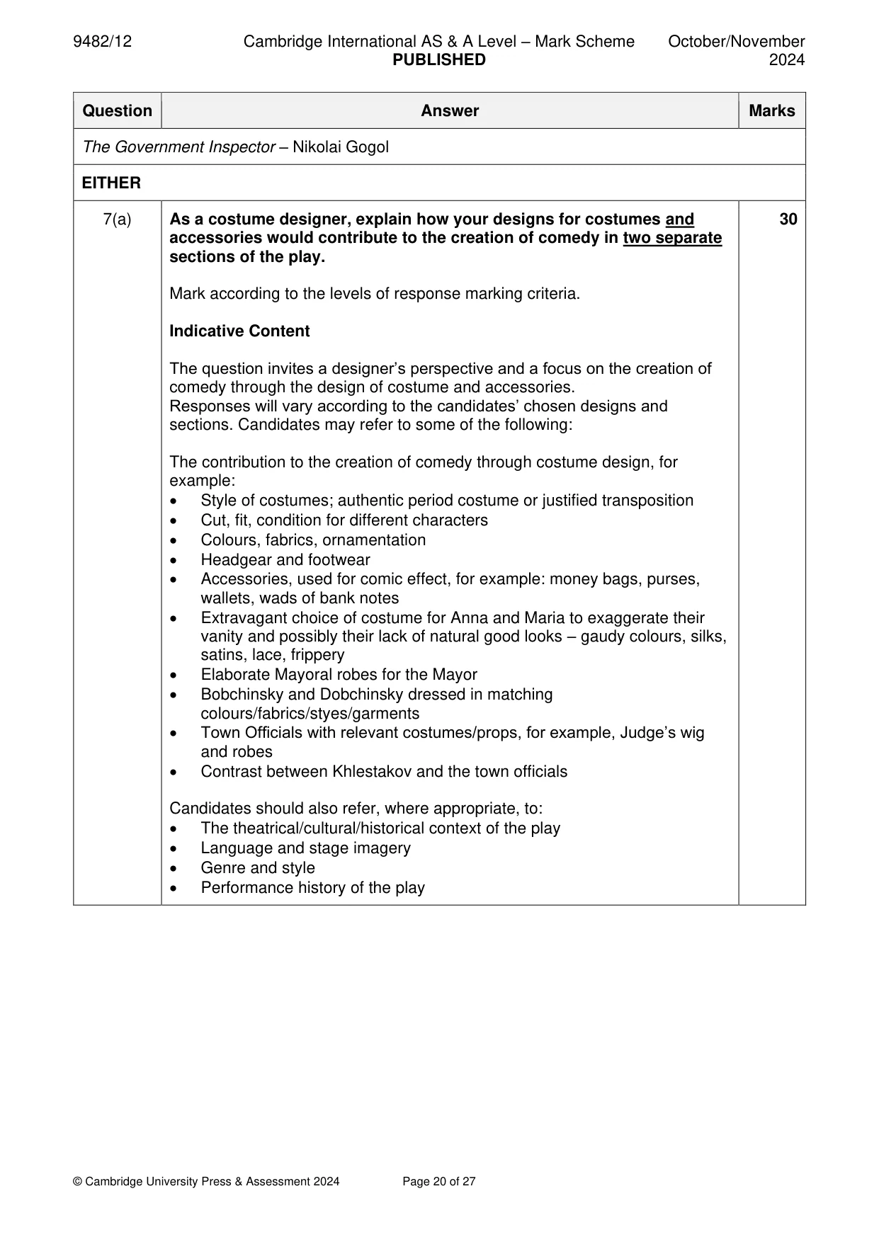 Mark scheme, page 20 of 27