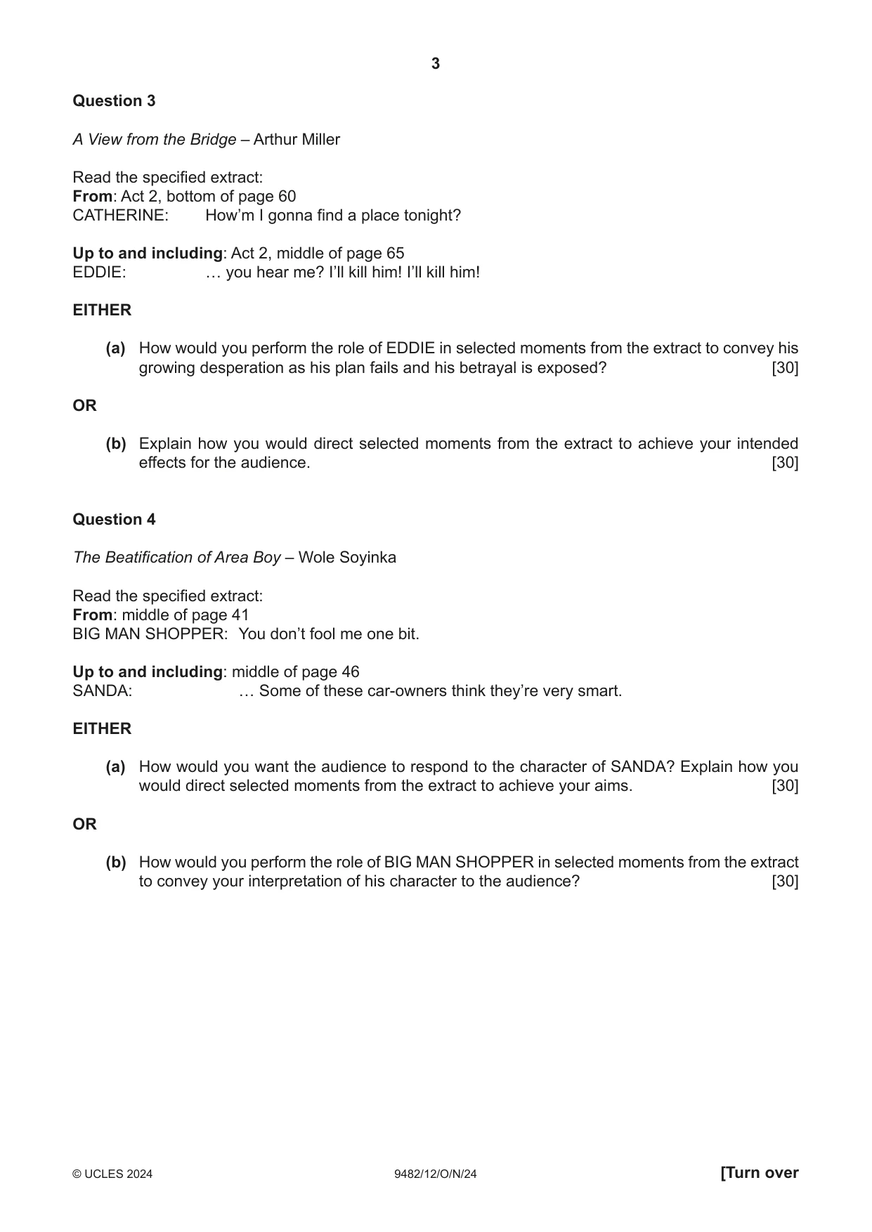 Cambridge A Level Drama 9482 2024 Oct/Nov Paper 1 · Variant 2 question paper, page 3 of 8