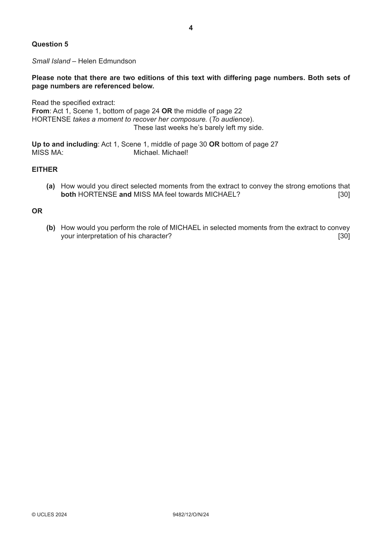 Cambridge A Level Drama 9482 2024 Oct/Nov Paper 1 · Variant 2 question paper, page 4 of 8