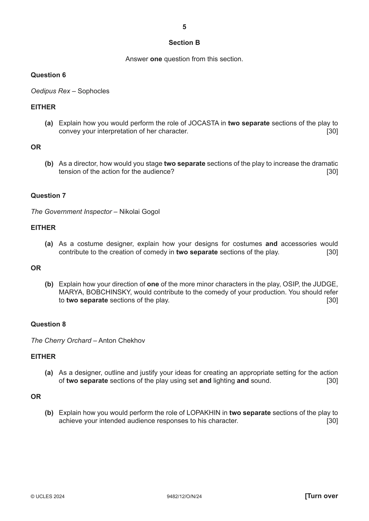 Cambridge A Level Drama 9482 2024 Oct/Nov Paper 1 · Variant 2 question paper, page 5 of 8