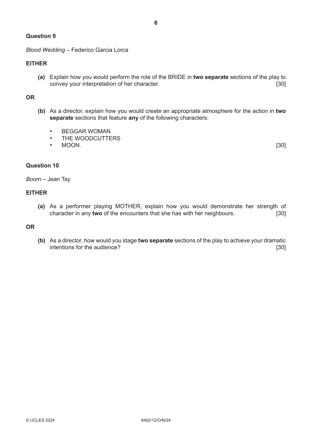 Cambridge A Level Drama 9482 2024 Oct/Nov Paper 1 · Variant 2 question paper, page 6 of 8