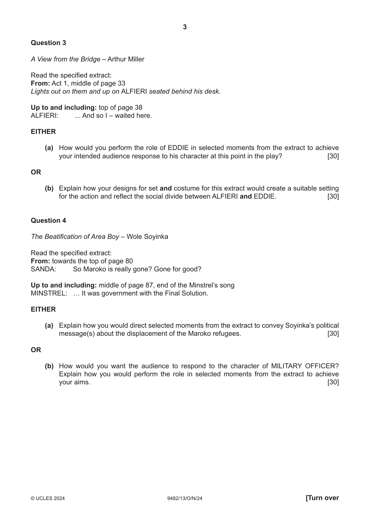 Cambridge A Level Drama 9482 2024 Oct/Nov Paper 1 · Variant 3 question paper, page 3 of 8