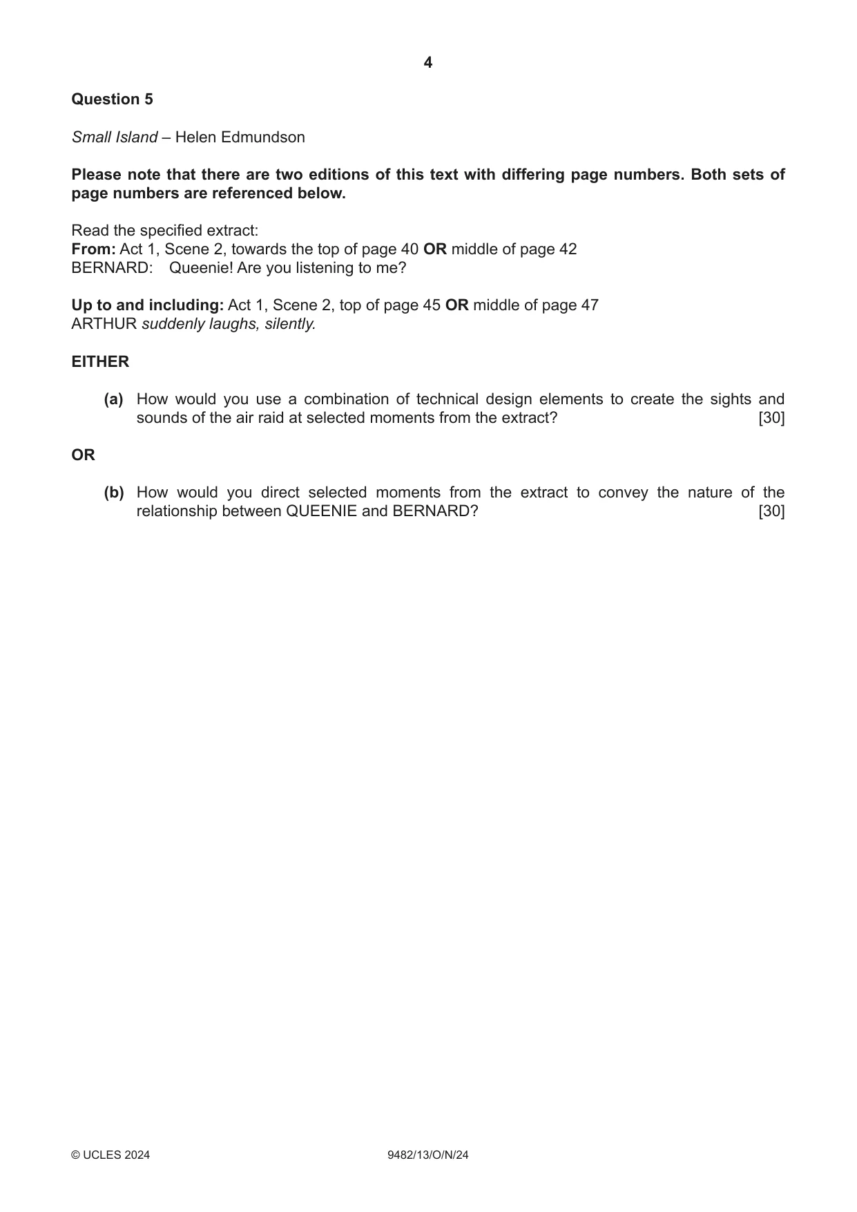 Cambridge A Level Drama 9482 2024 Oct/Nov Paper 1 · Variant 3 question paper, page 4 of 8