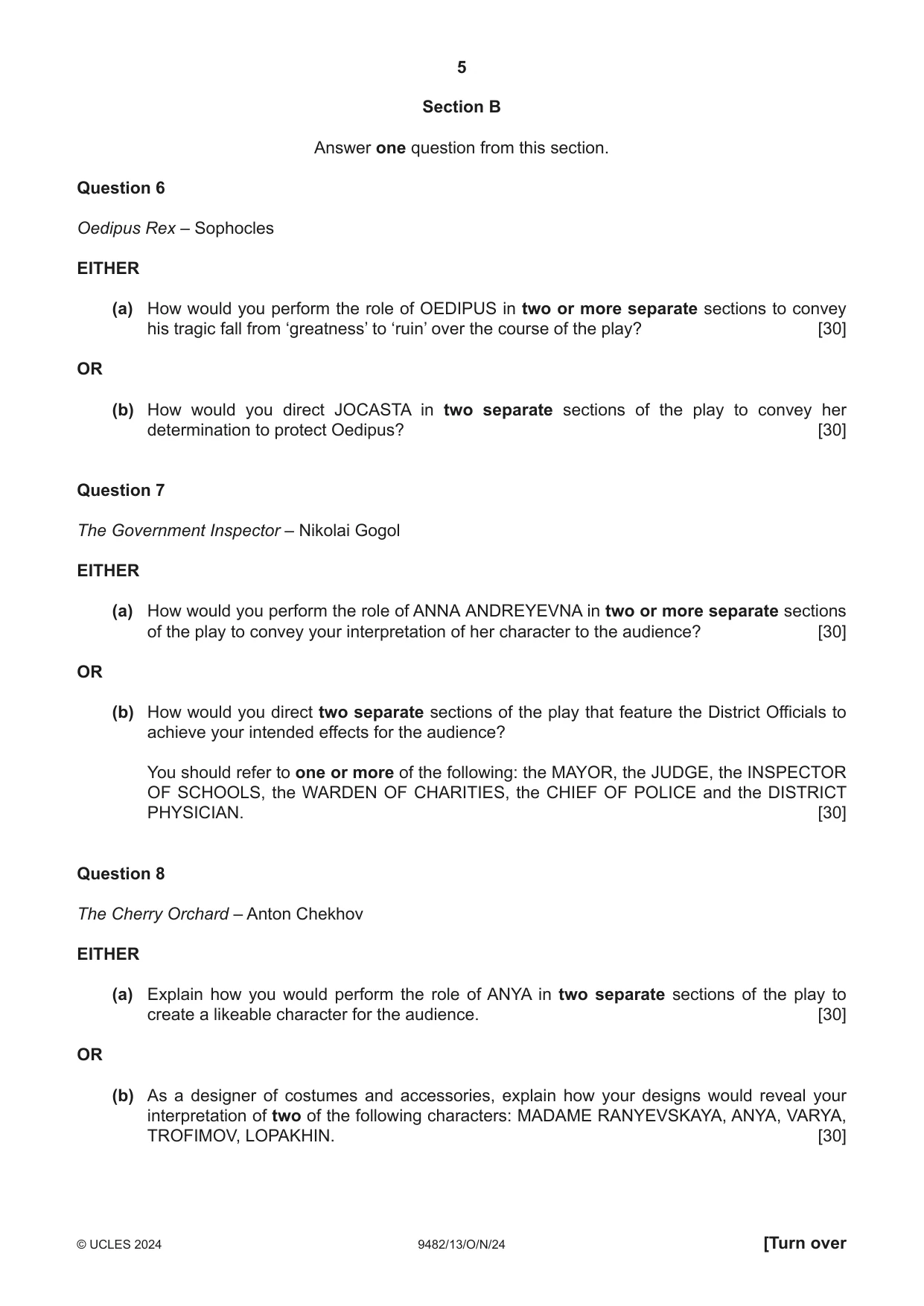 Cambridge A Level Drama 9482 2024 Oct/Nov Paper 1 · Variant 3 question paper, page 5 of 8