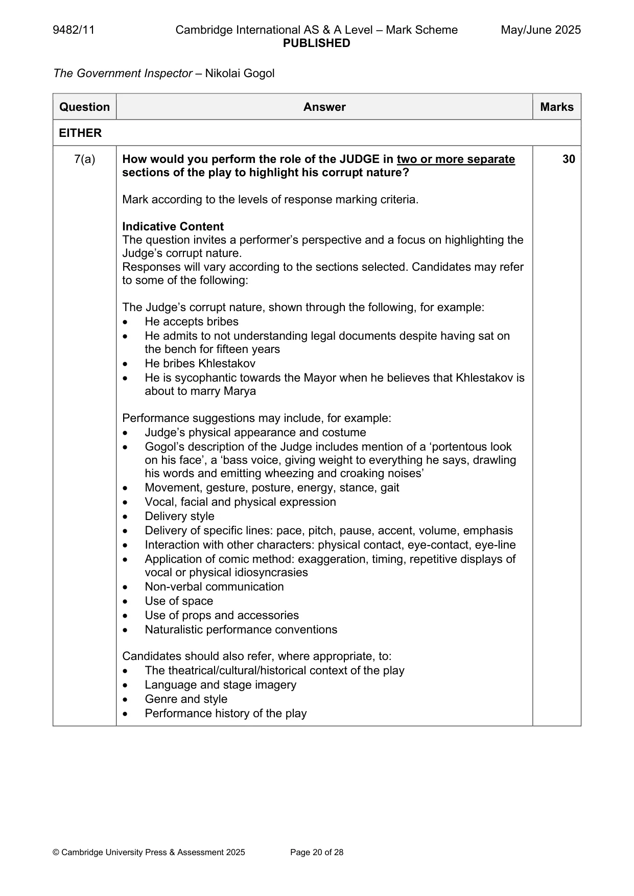 Mark scheme, page 20 of 28