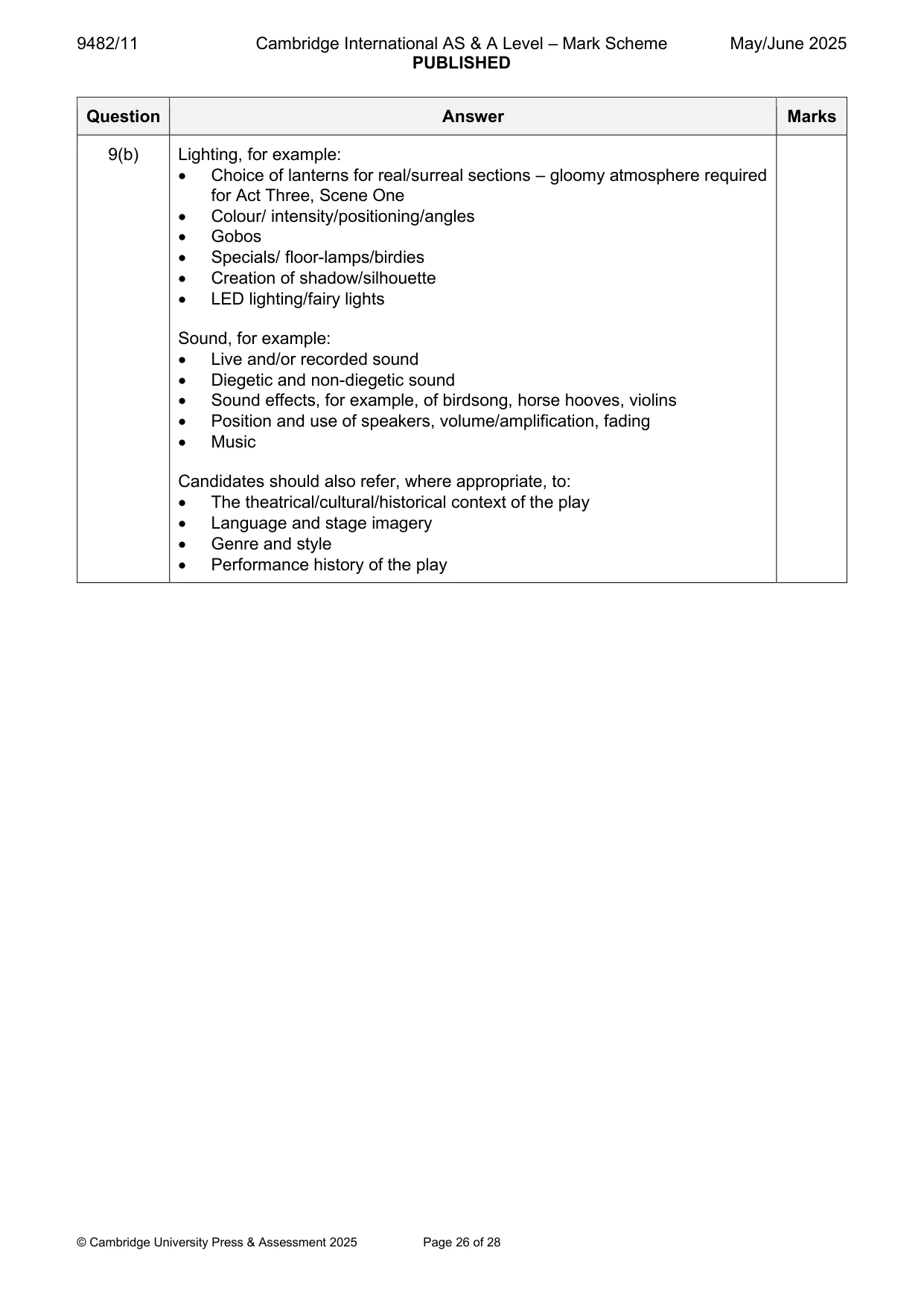 Mark scheme, page 26 of 28