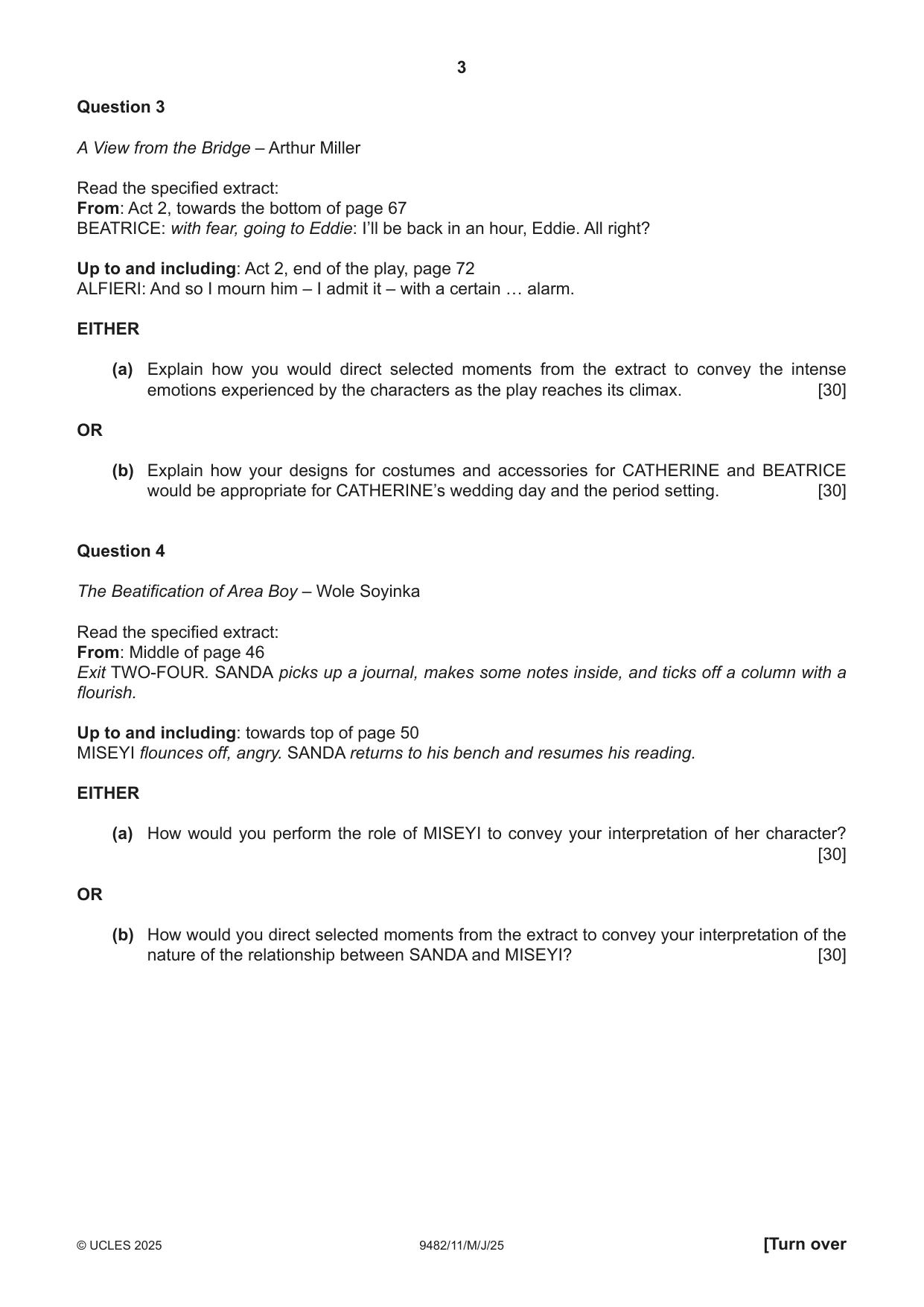 Cambridge A Level Drama 9482 2025 May/June Paper 1 · Variant 1 question paper, page 3 of 8