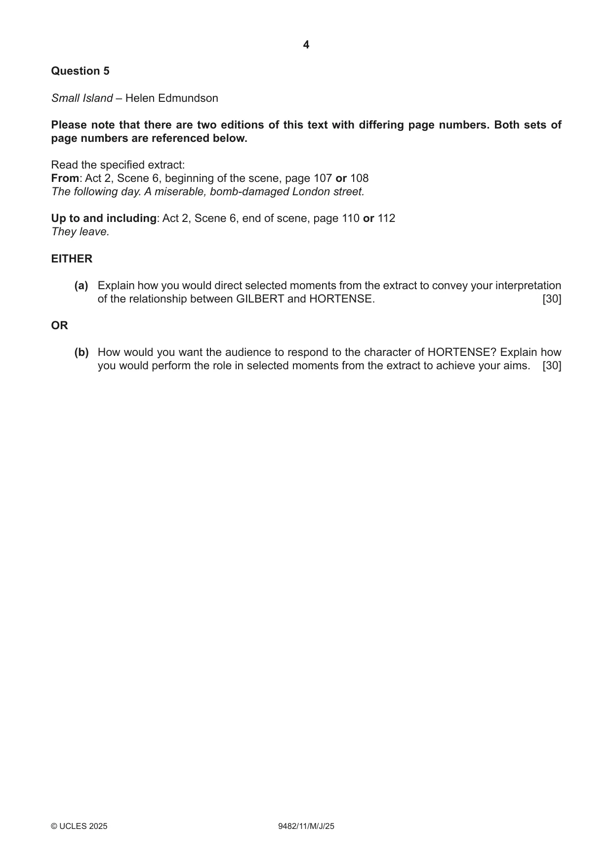 Cambridge A Level Drama 9482 2025 May/June Paper 1 · Variant 1 question paper, page 4 of 8