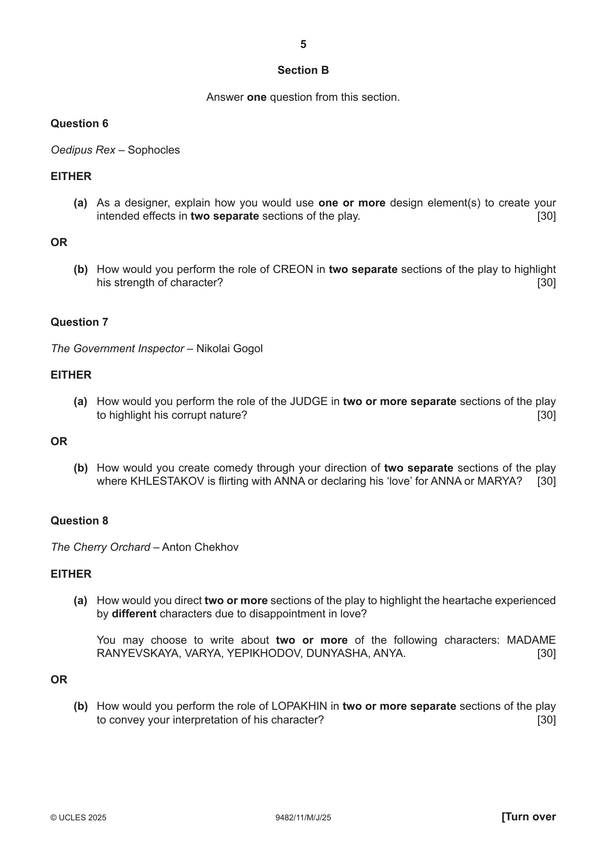 Cambridge A Level Drama 9482 2025 May/June Paper 1 · Variant 1 question paper, page 5 of 8
