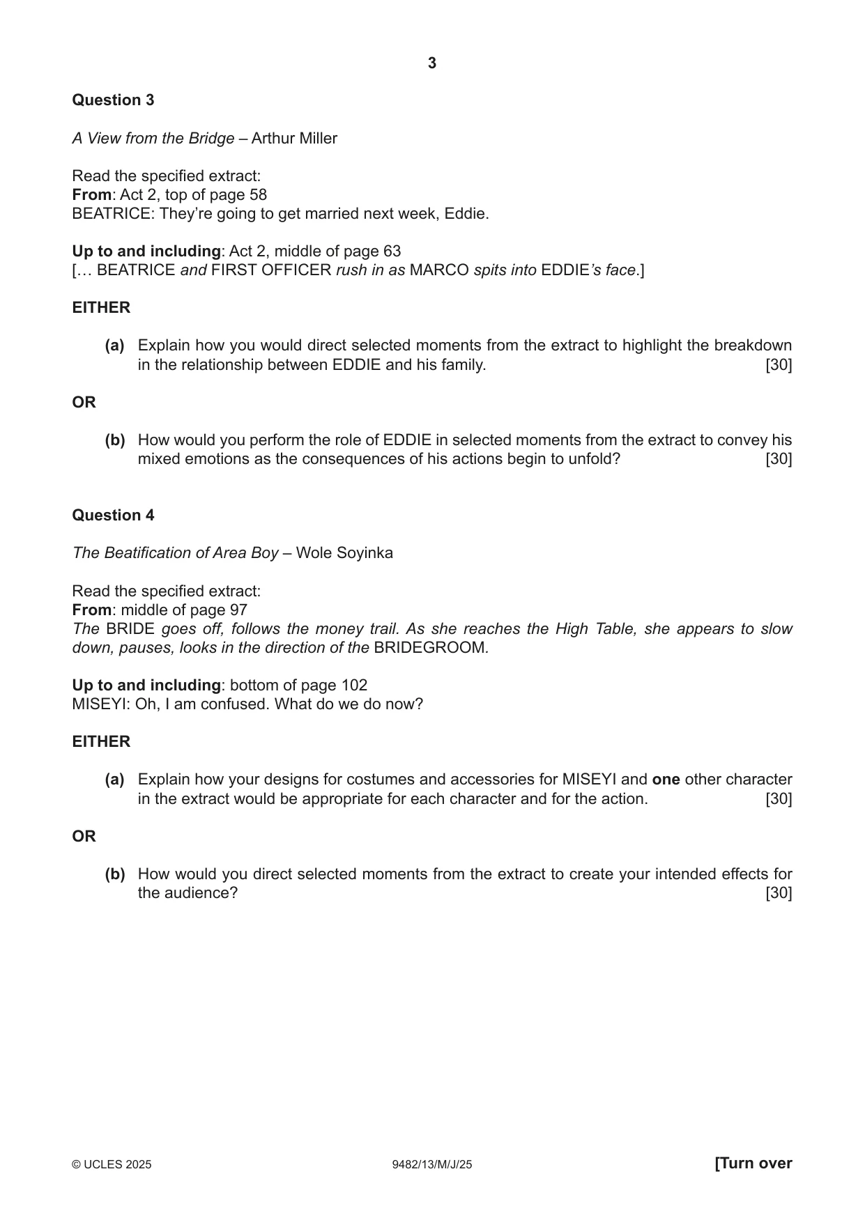 Cambridge A Level Drama 9482 2025 May/June Paper 1 · Variant 3 question paper, page 3 of 8