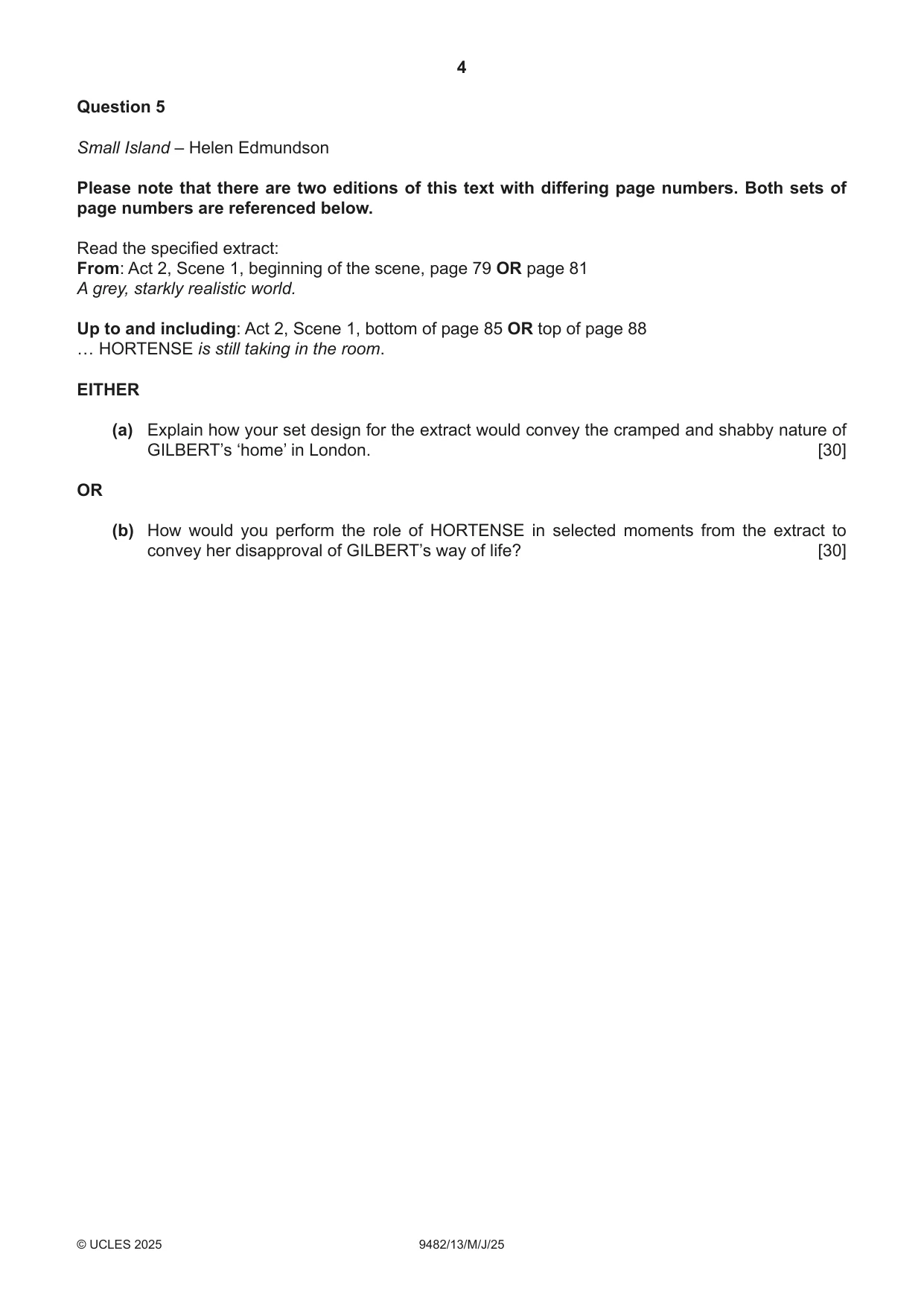 Cambridge A Level Drama 9482 2025 May/June Paper 1 · Variant 3 question paper, page 4 of 8
