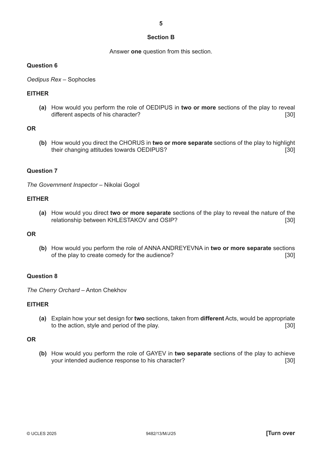 Cambridge A Level Drama 9482 2025 May/June Paper 1 · Variant 3 question paper, page 5 of 8