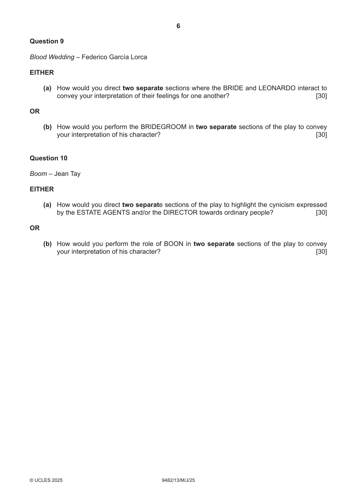 Cambridge A Level Drama 9482 2025 May/June Paper 1 · Variant 3 question paper, page 6 of 8