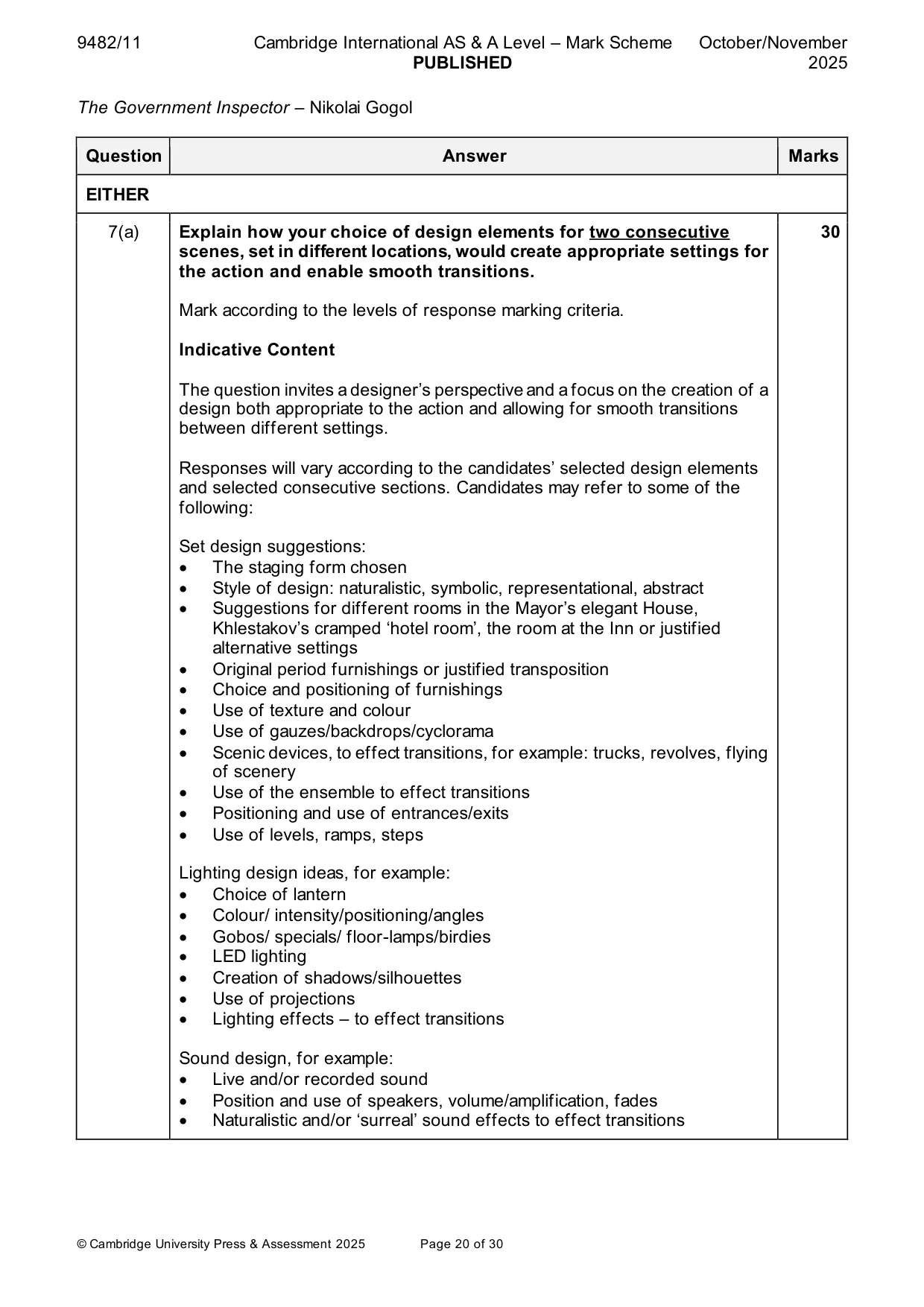 Mark scheme, page 20 of 30
