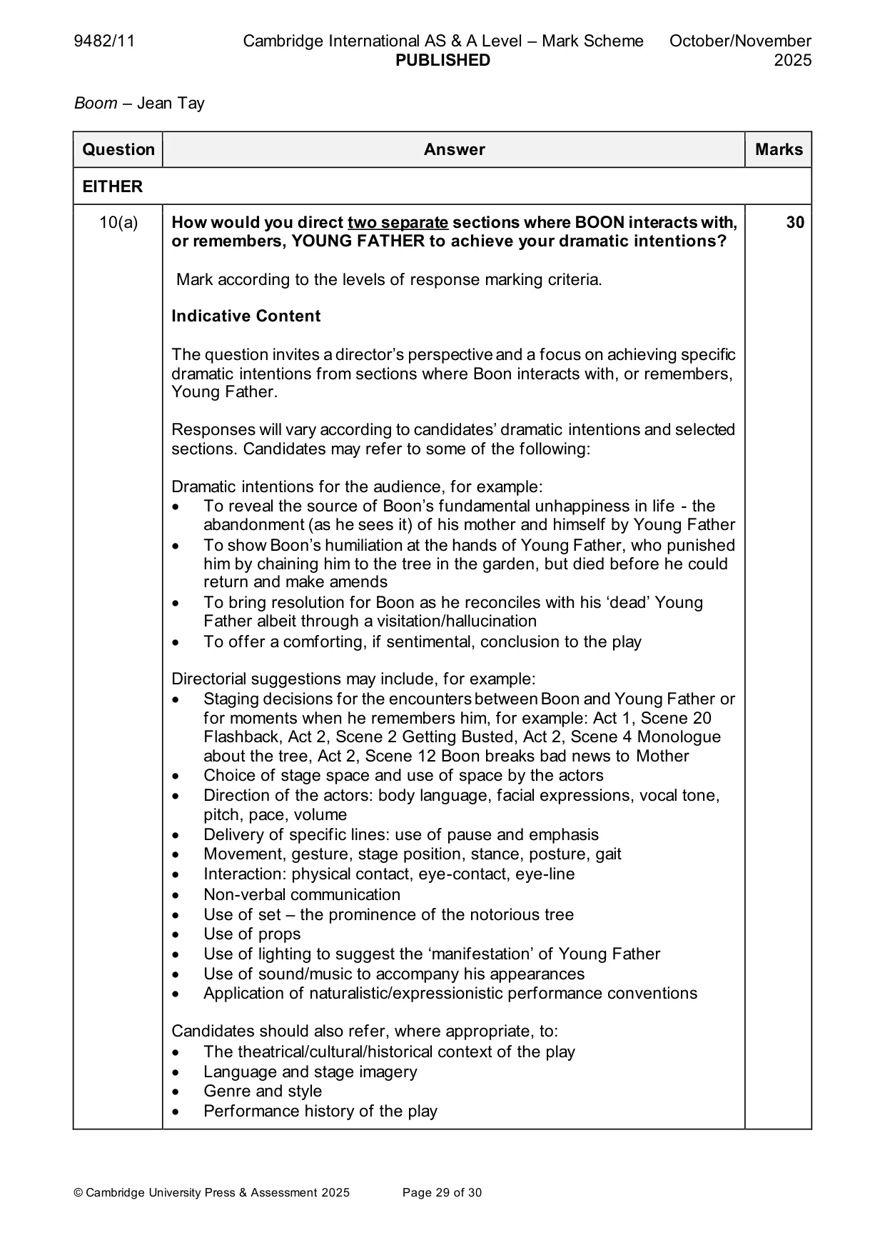 Mark scheme, page 29 of 30