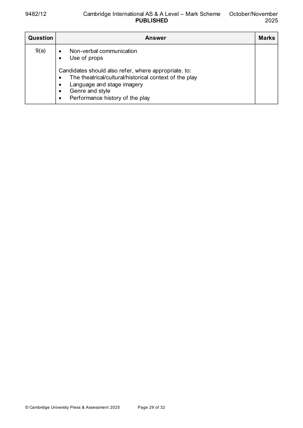 Mark scheme, page 29 of 32