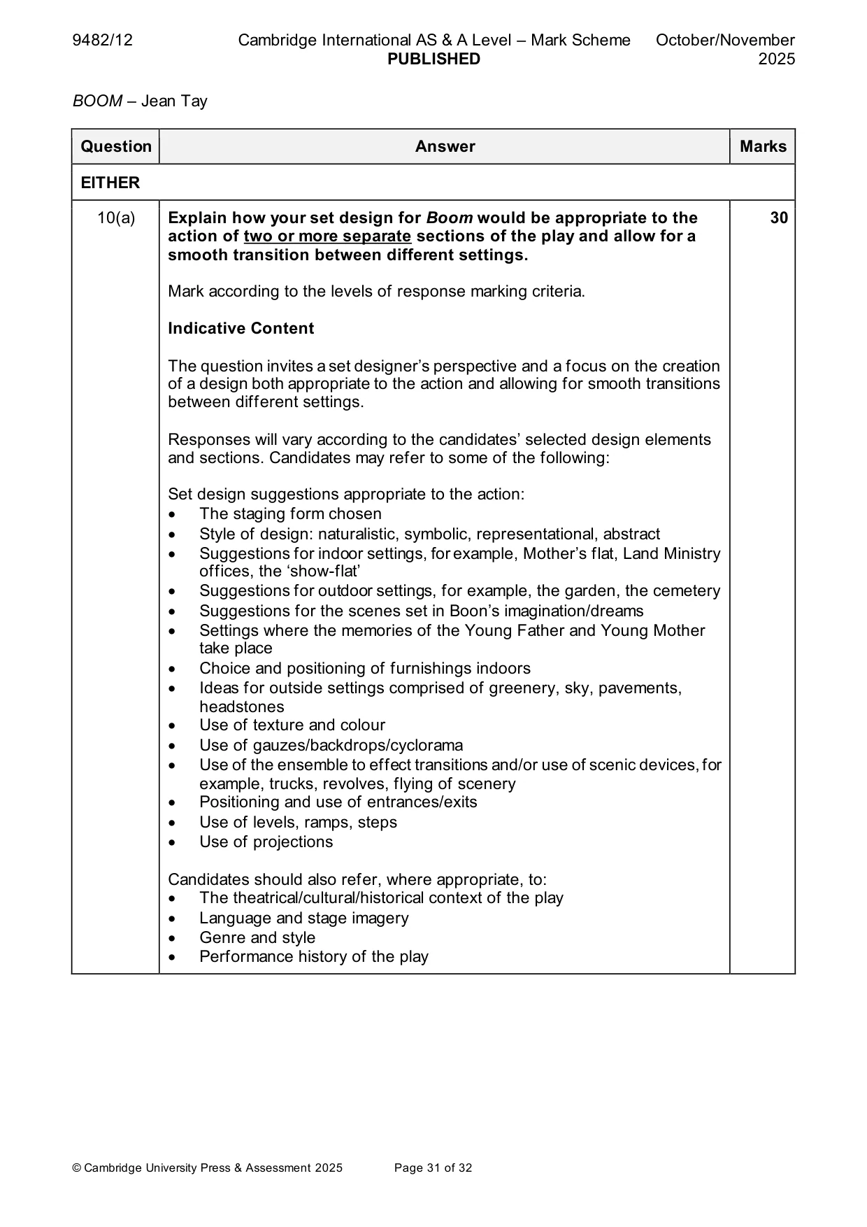 Mark scheme, page 31 of 32