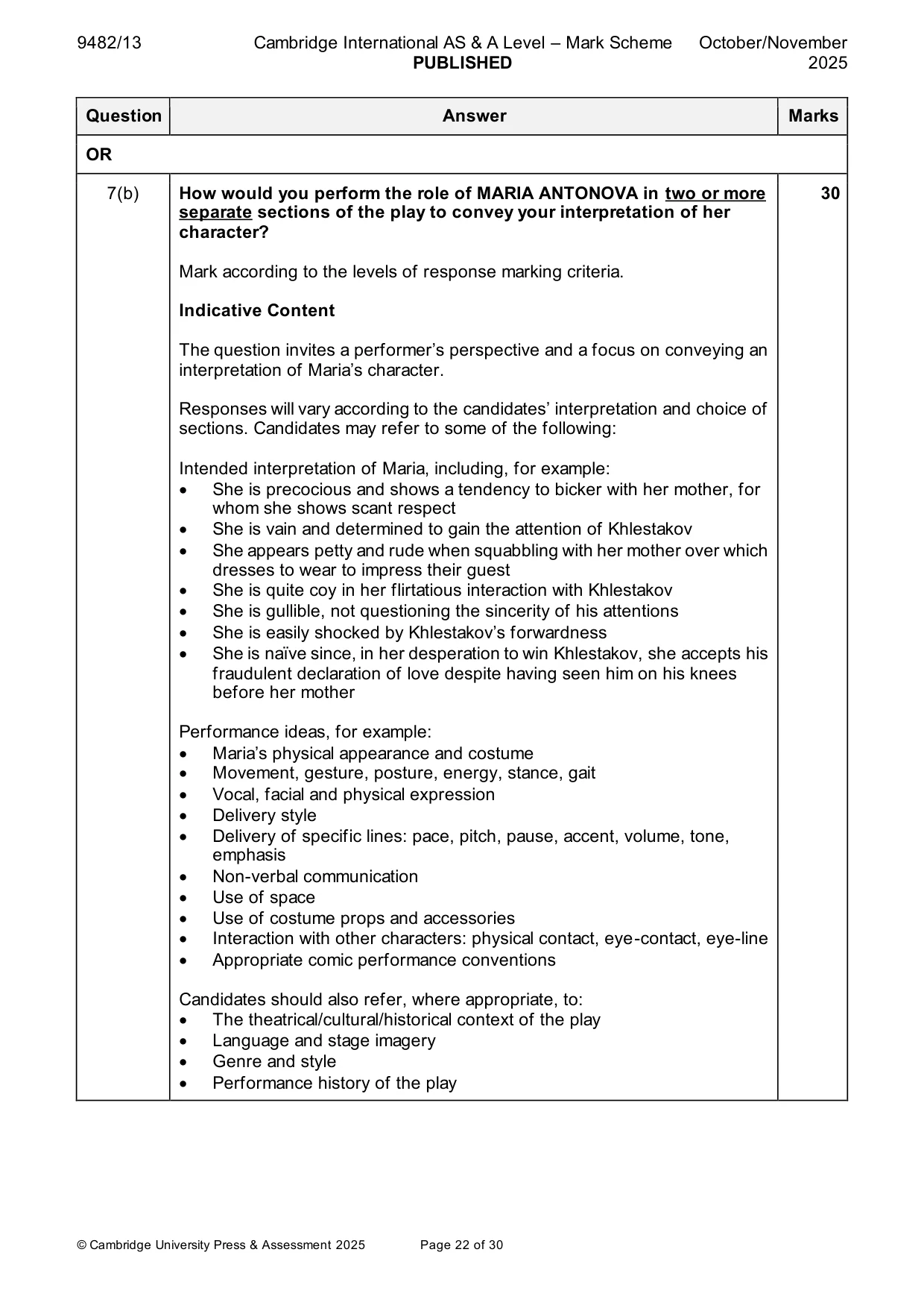 Mark scheme, page 22 of 30