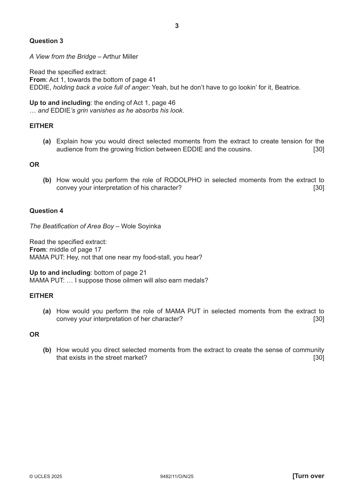 Cambridge A Level Drama 9482 2025 Oct/Nov Paper 1 · Variant 1 question paper, page 3 of 8