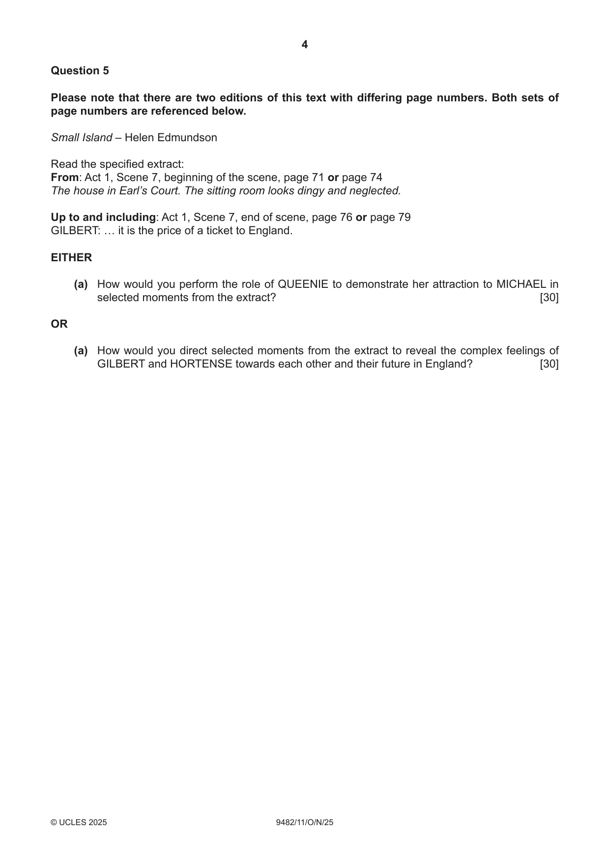 Cambridge A Level Drama 9482 2025 Oct/Nov Paper 1 · Variant 1 question paper, page 4 of 8