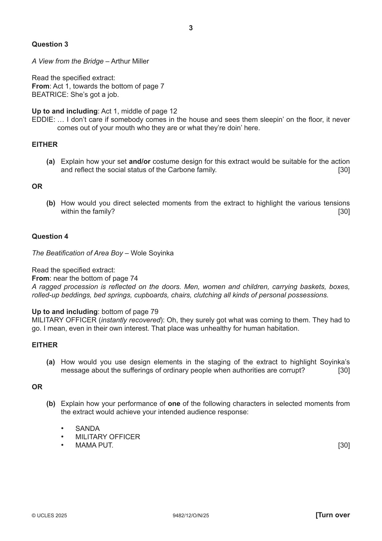 Cambridge A Level Drama 9482 2025 Oct/Nov Paper 1 · Variant 2 question paper, page 3 of 8