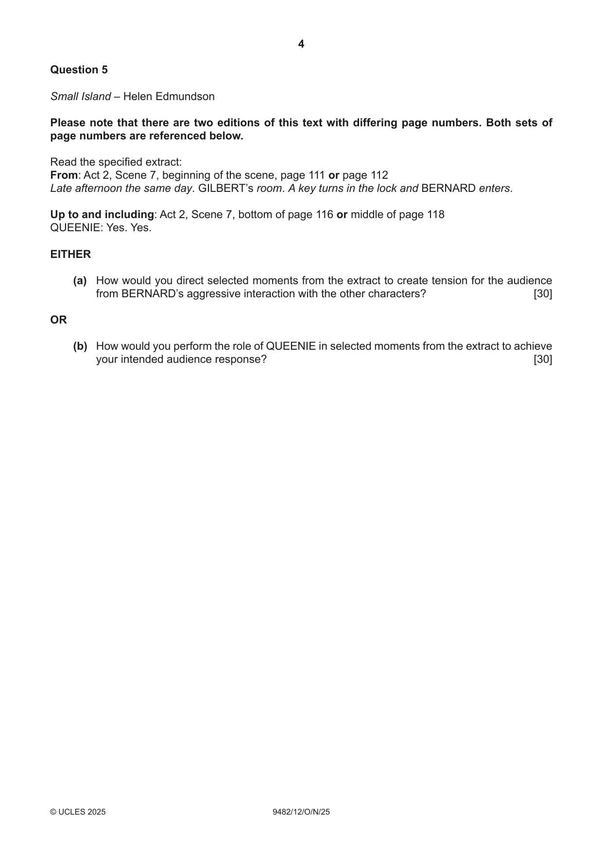 Cambridge A Level Drama 9482 2025 Oct/Nov Paper 1 · Variant 2 question paper, page 4 of 8