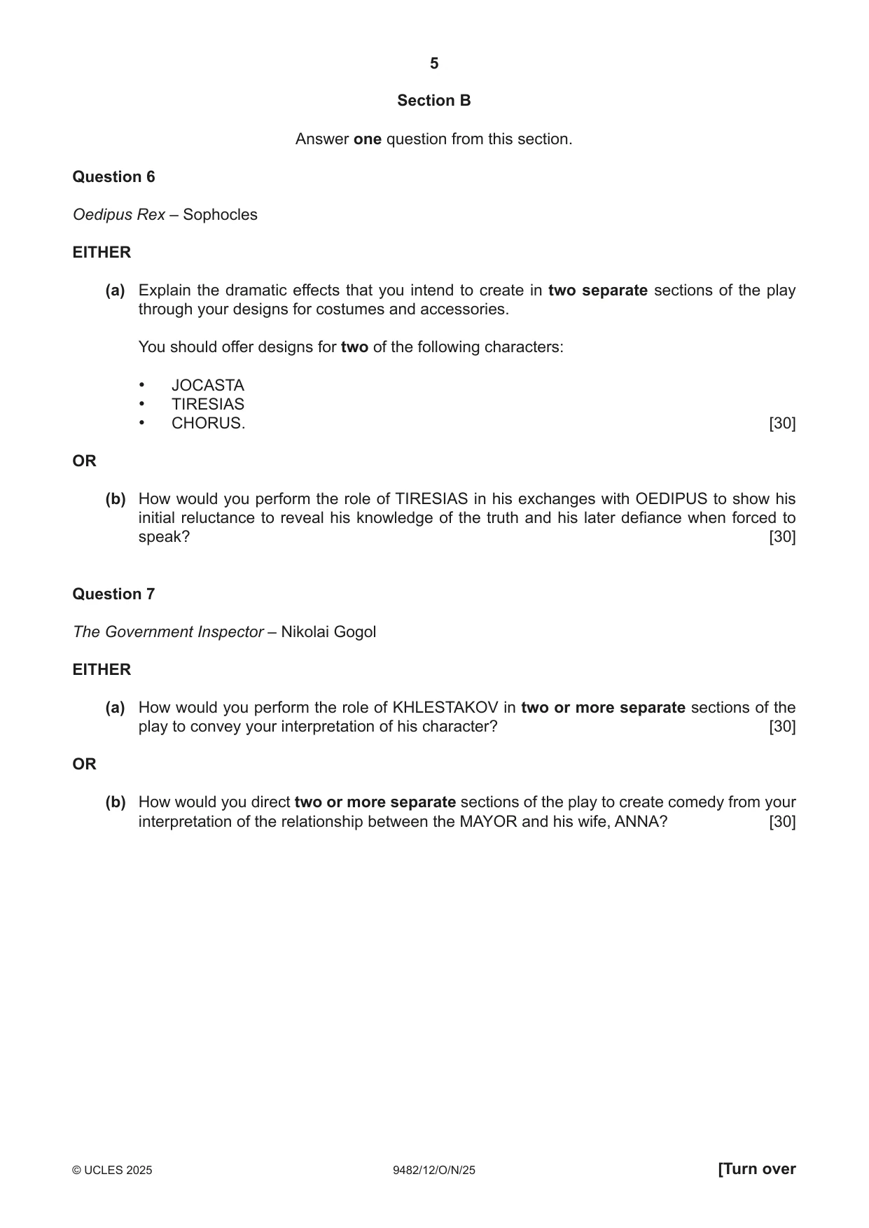 Cambridge A Level Drama 9482 2025 Oct/Nov Paper 1 · Variant 2 question paper, page 5 of 8