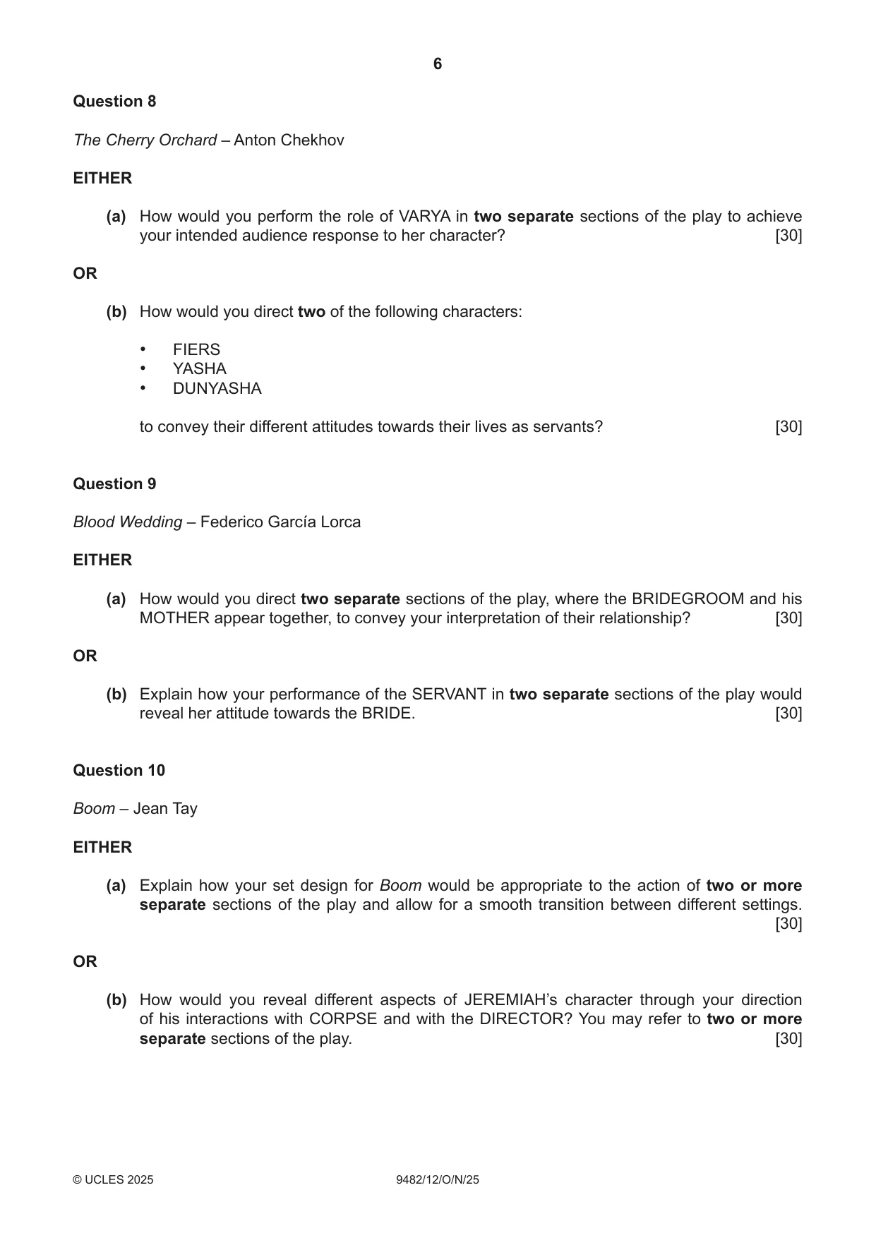 Cambridge A Level Drama 9482 2025 Oct/Nov Paper 1 · Variant 2 question paper, page 6 of 8