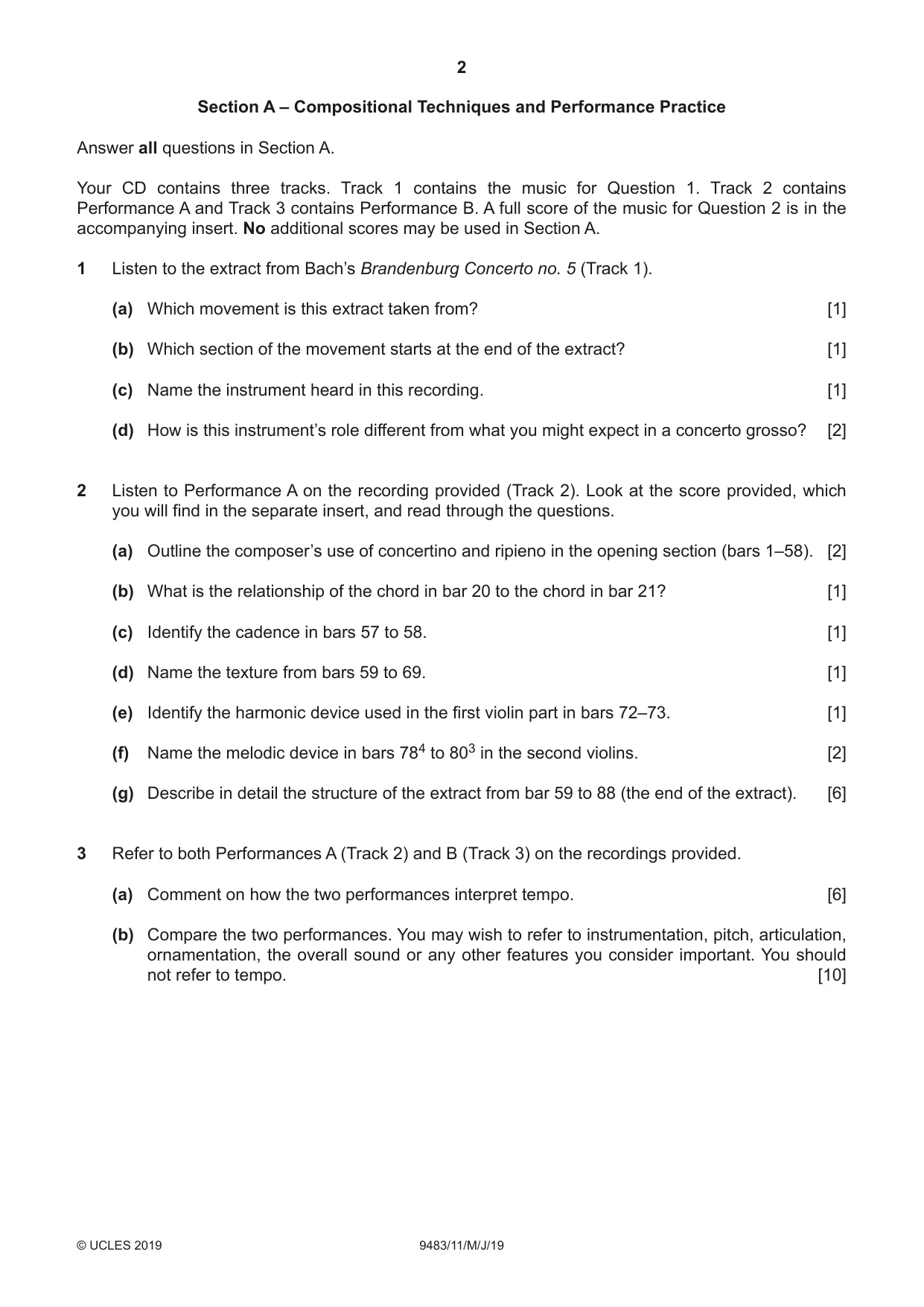 Cambridge A Level Music 9483 2019 May/June Paper 1 · Variant 1 question paper, page 2 of 4