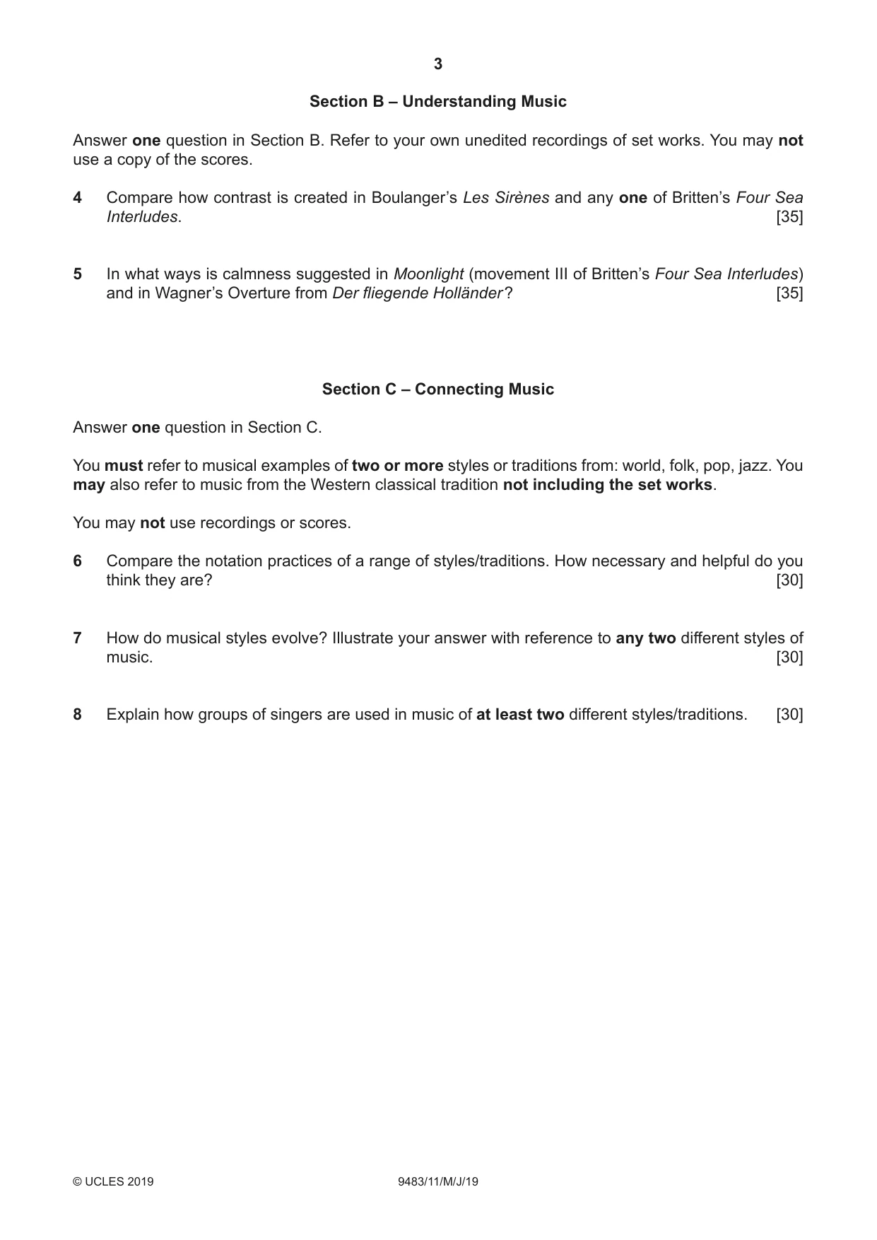 Cambridge A Level Music 9483 2019 May/June Paper 1 · Variant 1 question paper, page 3 of 4