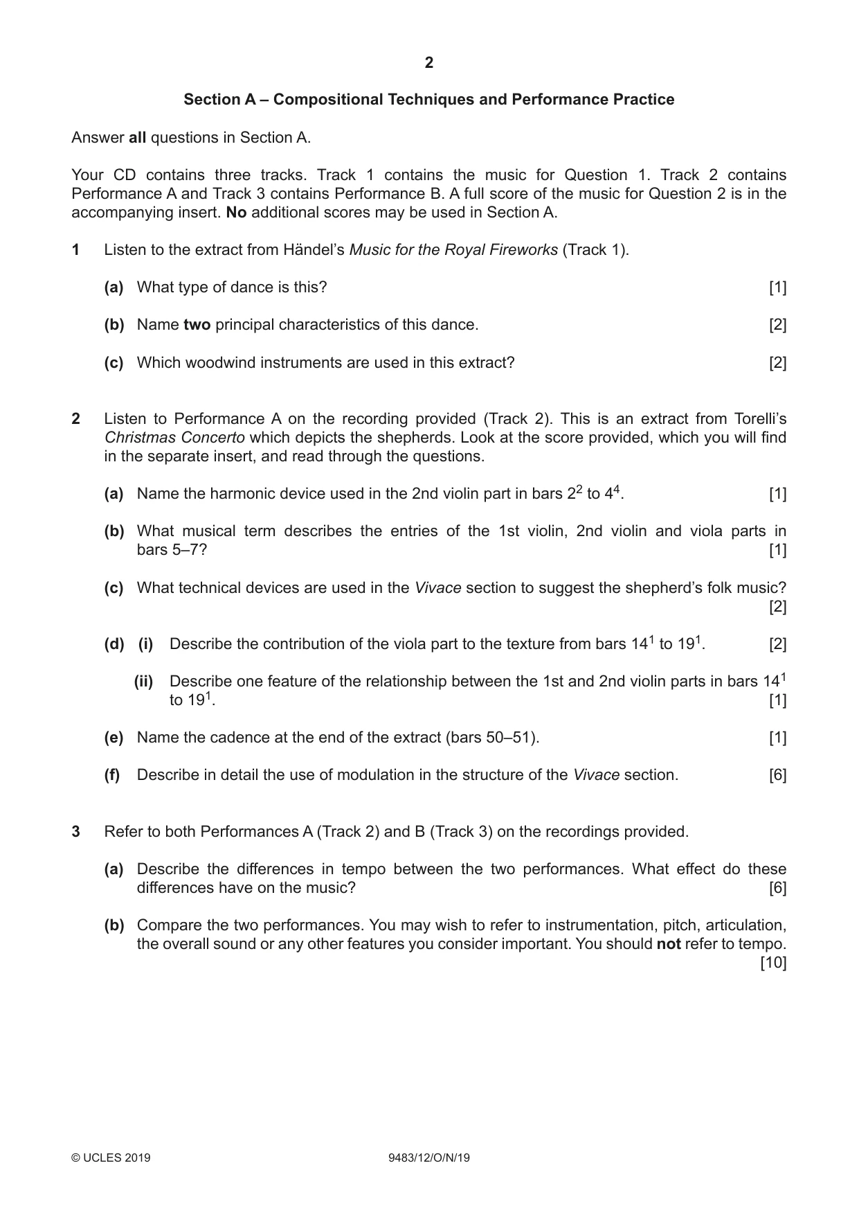 Cambridge A Level Music 9483 2019 Oct/Nov Paper 1 · Variant 2 question paper, page 2 of 4