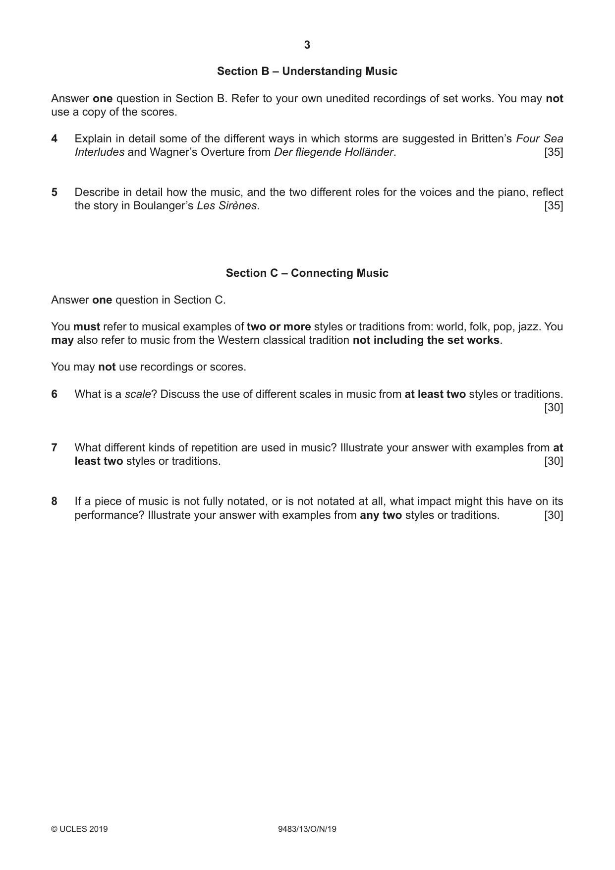 Cambridge A Level Music 9483 2019 Oct/Nov Paper 1 · Variant 3 question paper, page 3 of 4