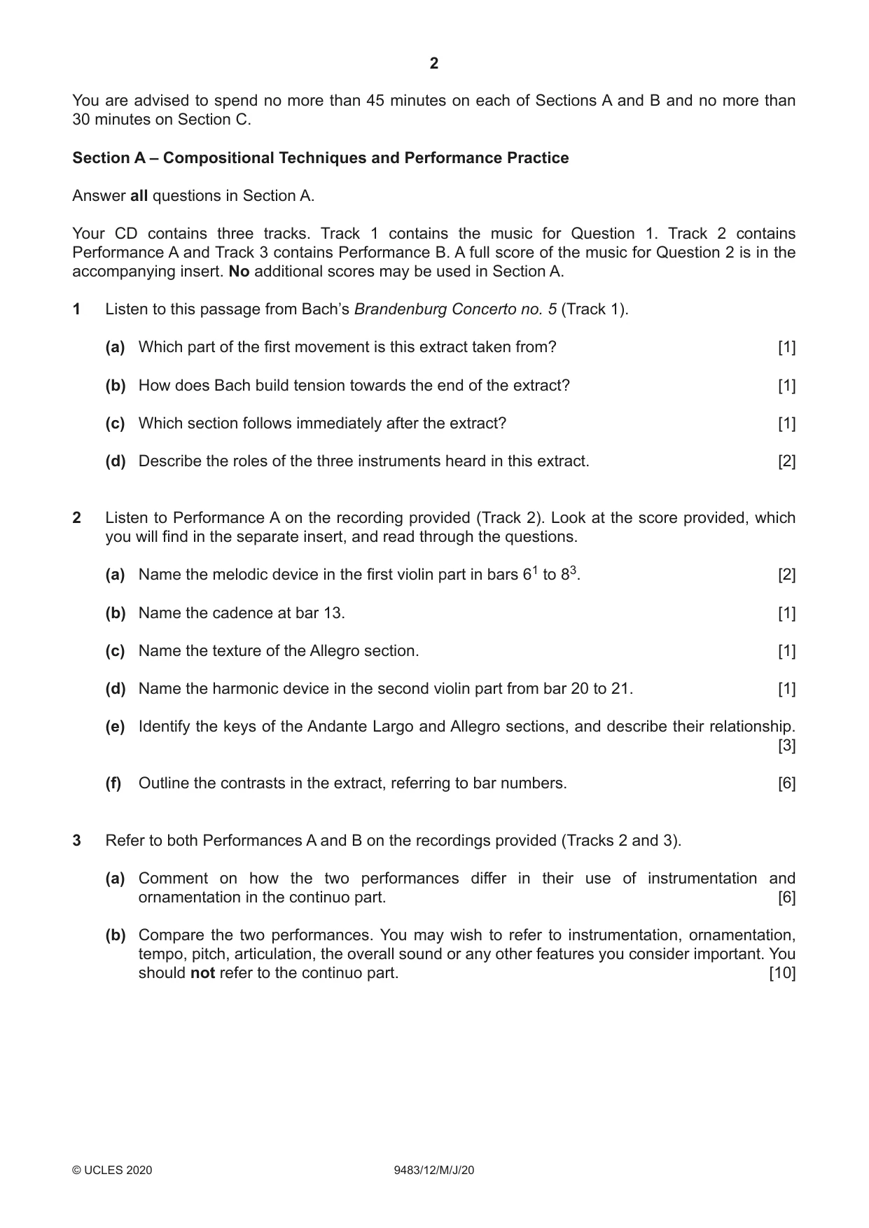 Cambridge A Level Music 9483 2020 May/June Paper 1 · Variant 2 question paper, page 2 of 4