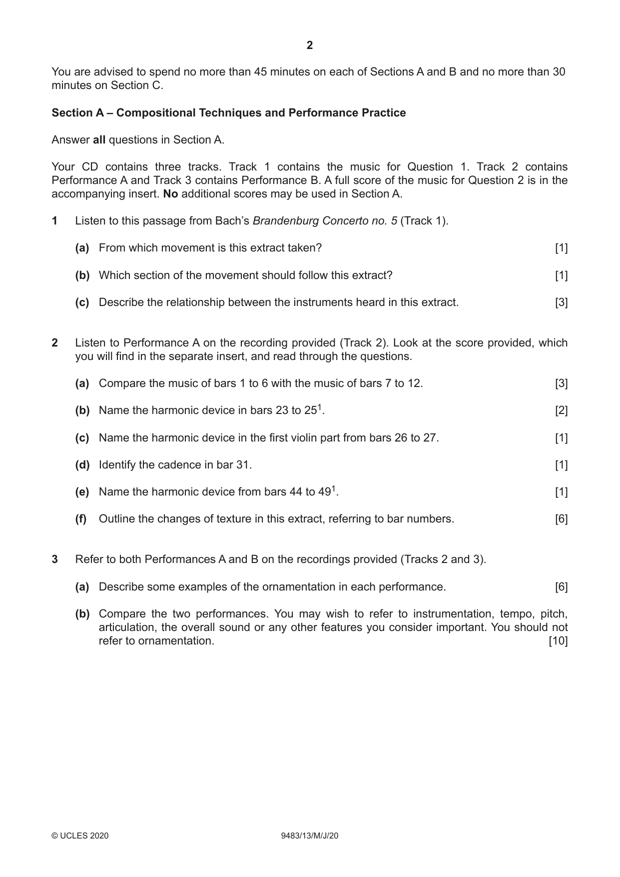 Cambridge A Level Music 9483 2020 May/June Paper 1 · Variant 3 question paper, page 2 of 4
