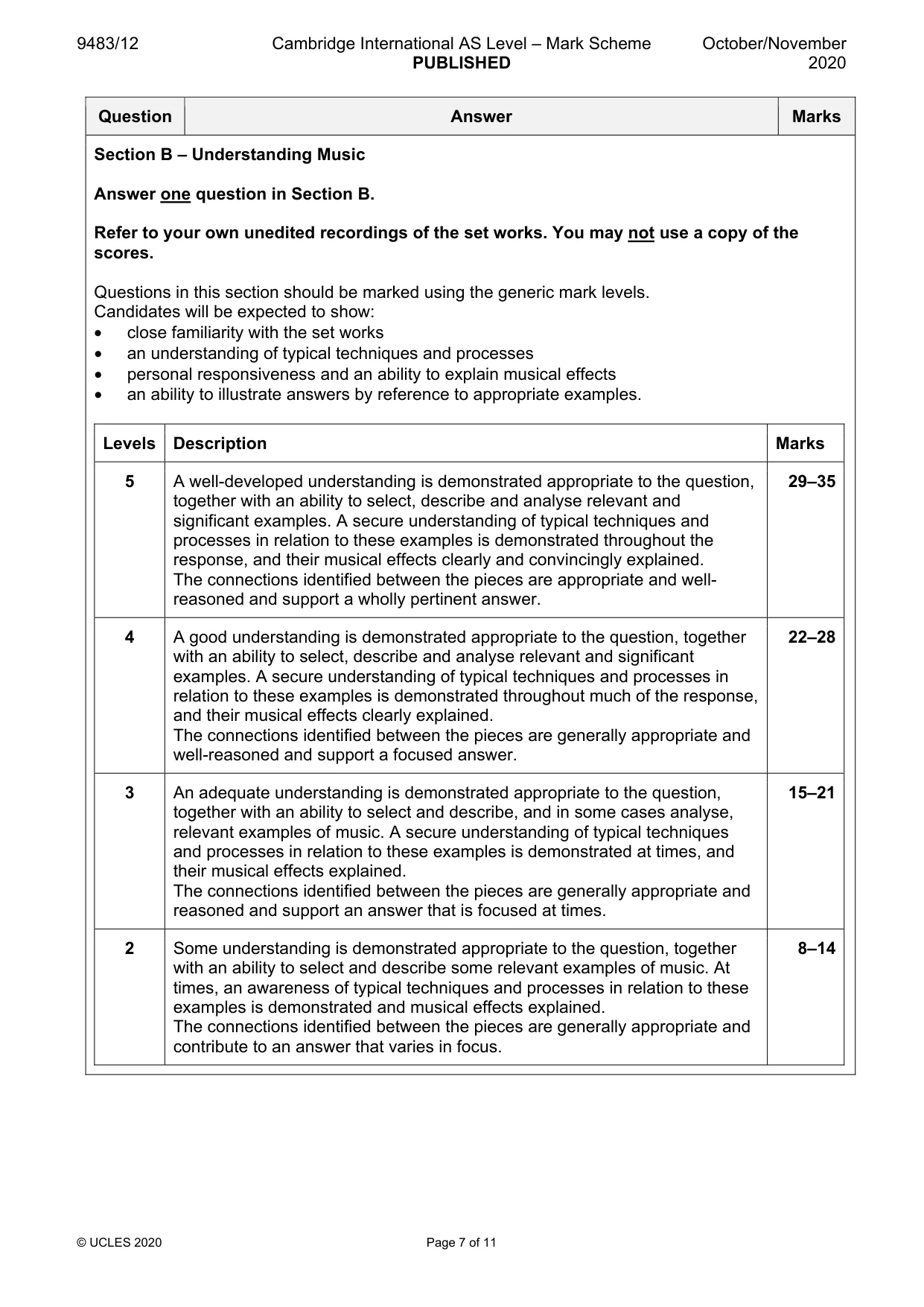 Mark scheme, page 7 of 11