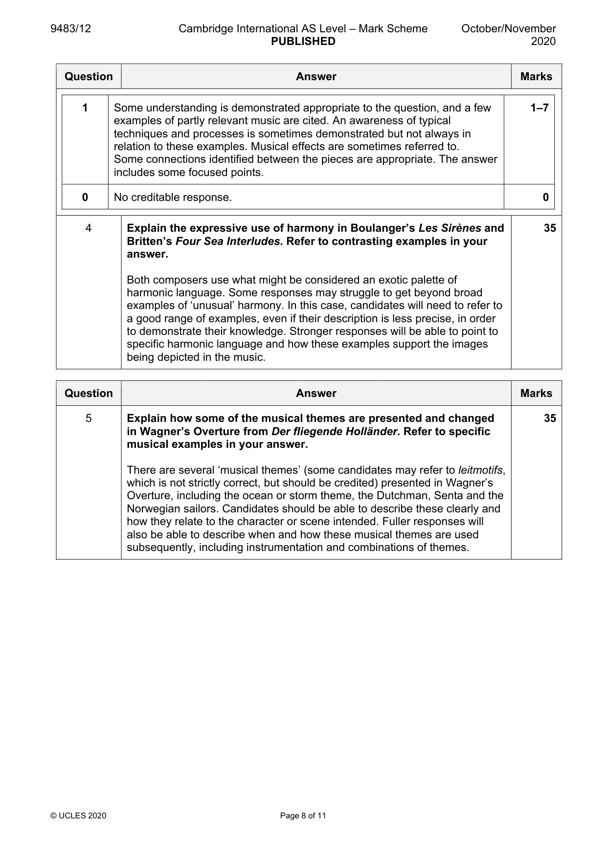 Mark scheme, page 8 of 11