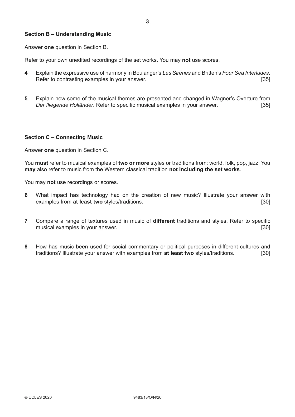 Cambridge A Level Music 9483 2020 Oct/Nov Paper 1 · Variant 3 question paper, page 3 of 4