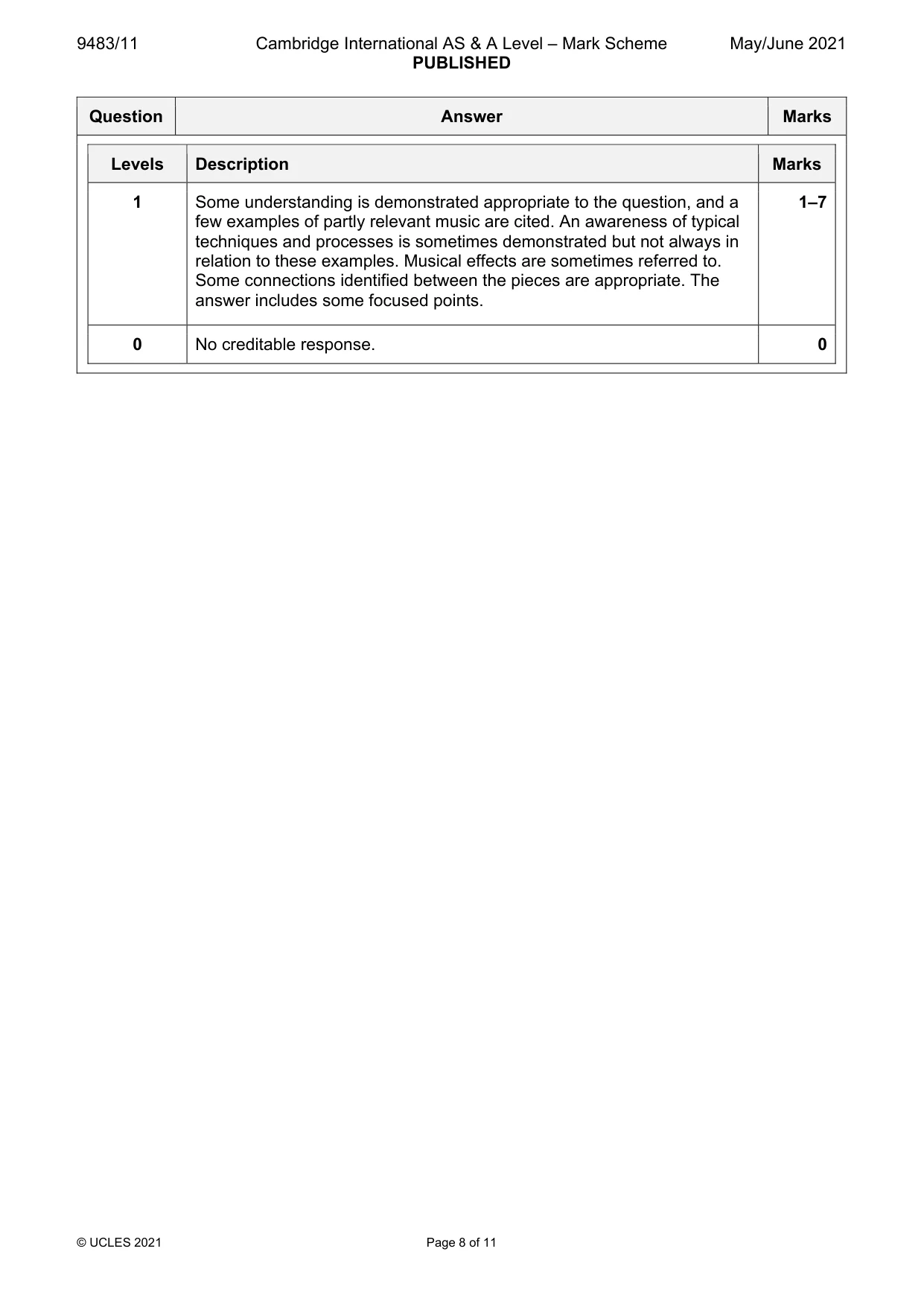 Mark scheme, page 8 of 11