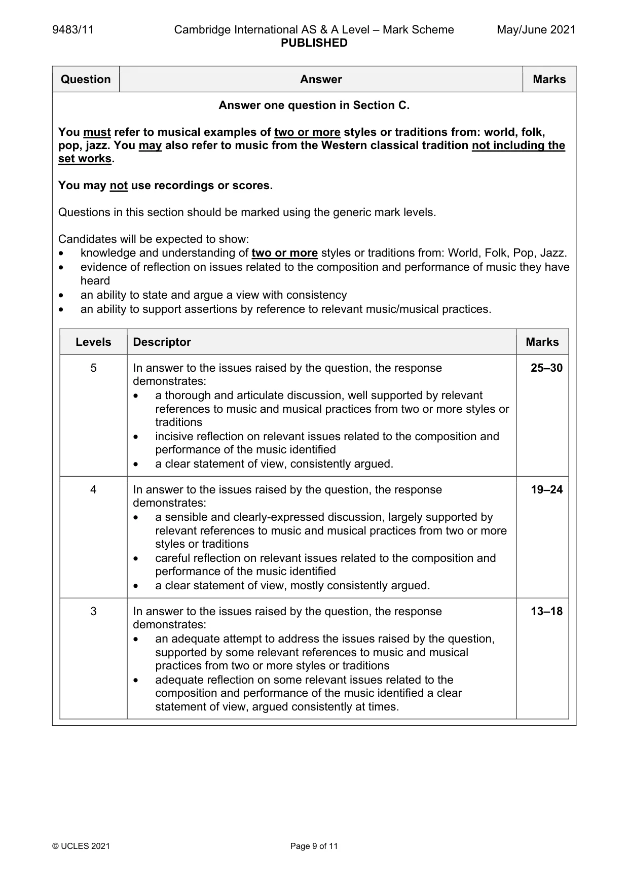 Mark scheme, page 9 of 11