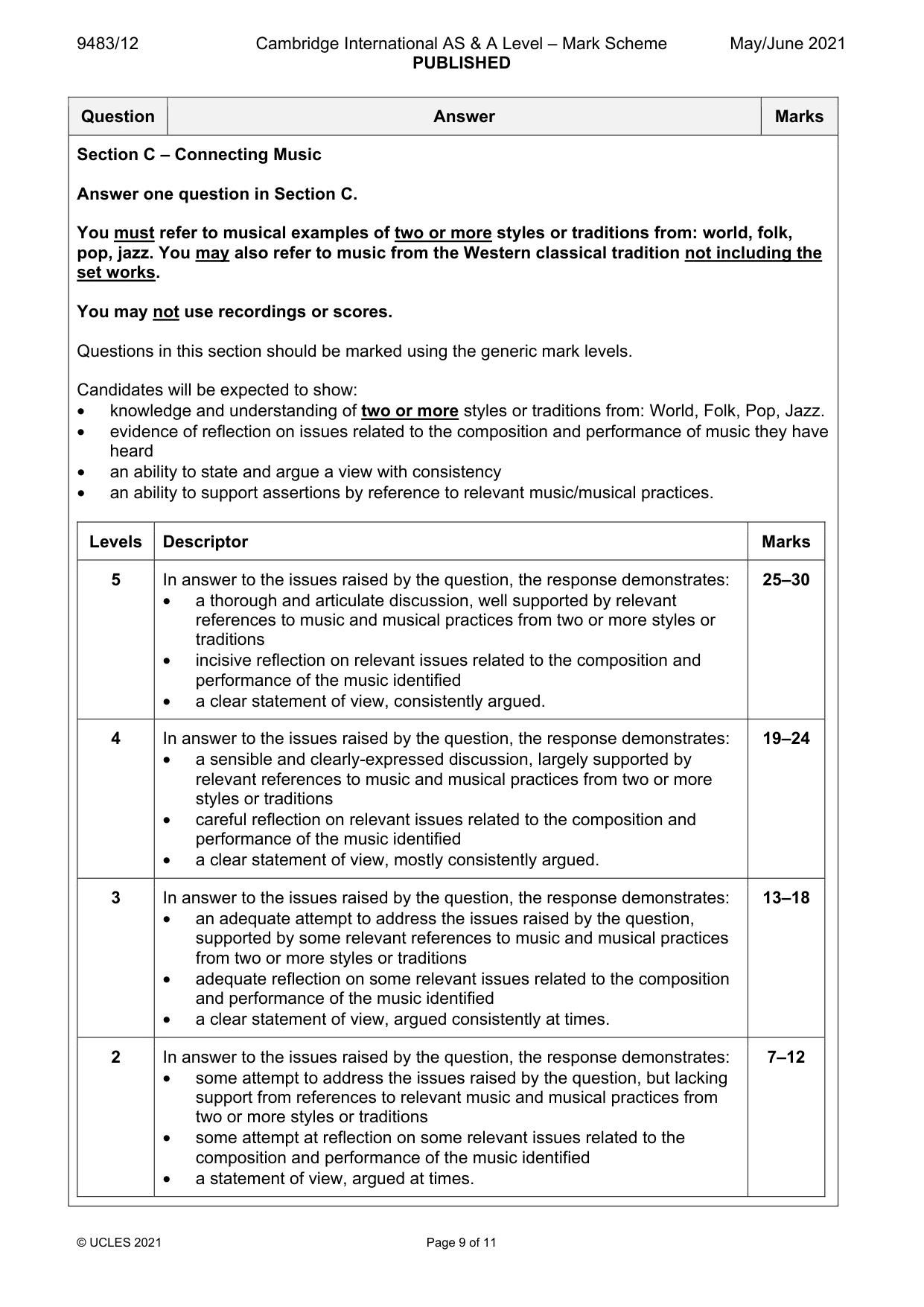 Mark scheme, page 9 of 11