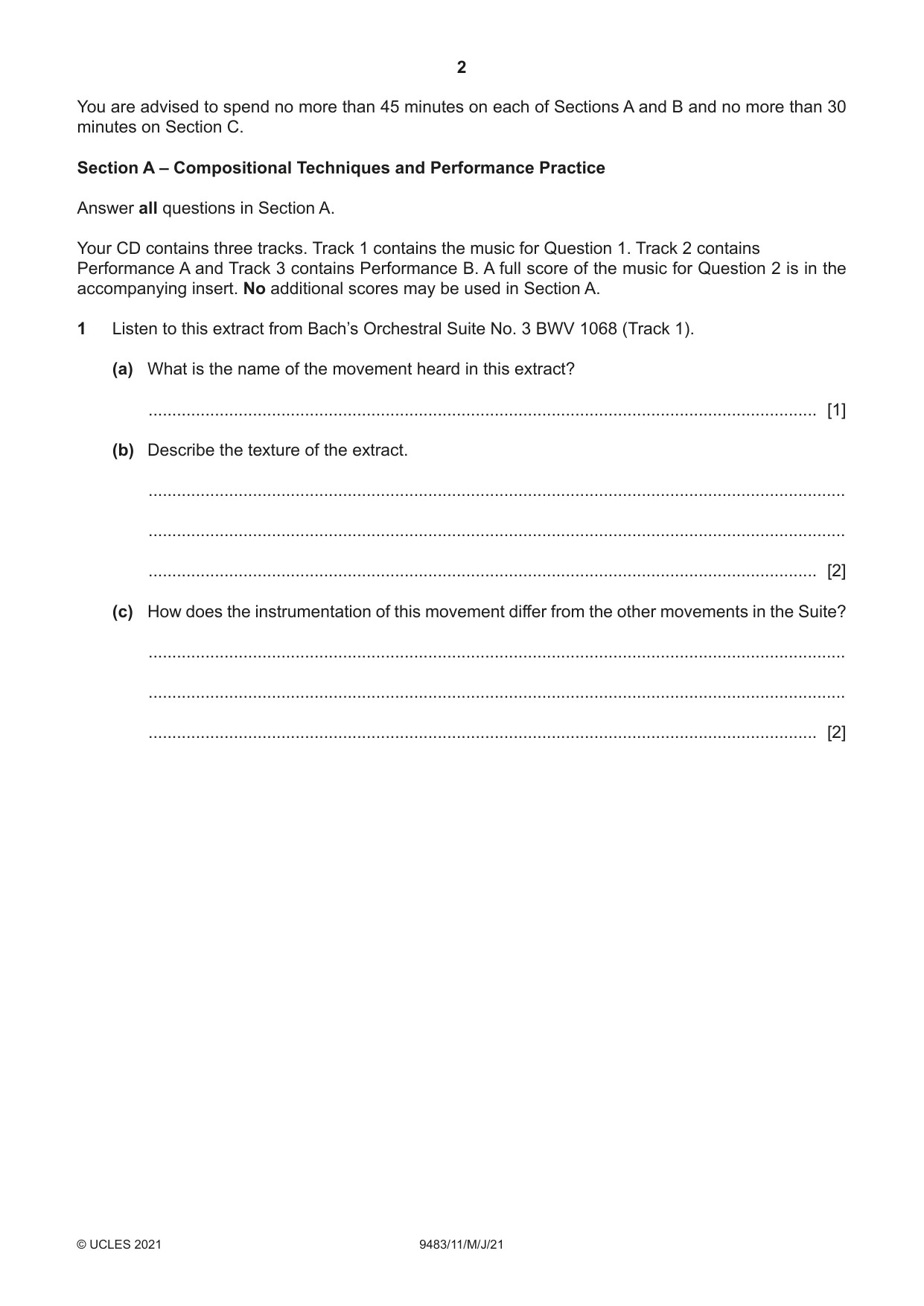 Cambridge A Level Music 9483 2021 May/June Paper 1 · Variant 1 question paper, page 2 of 12