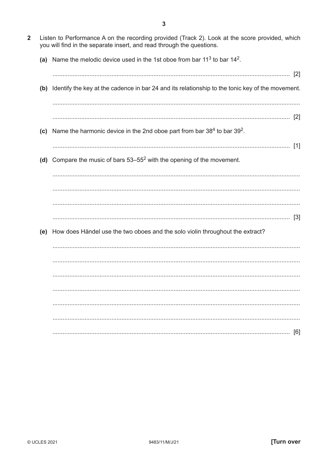 Cambridge A Level Music 9483 2021 May/June Paper 1 · Variant 1 question paper, page 3 of 12