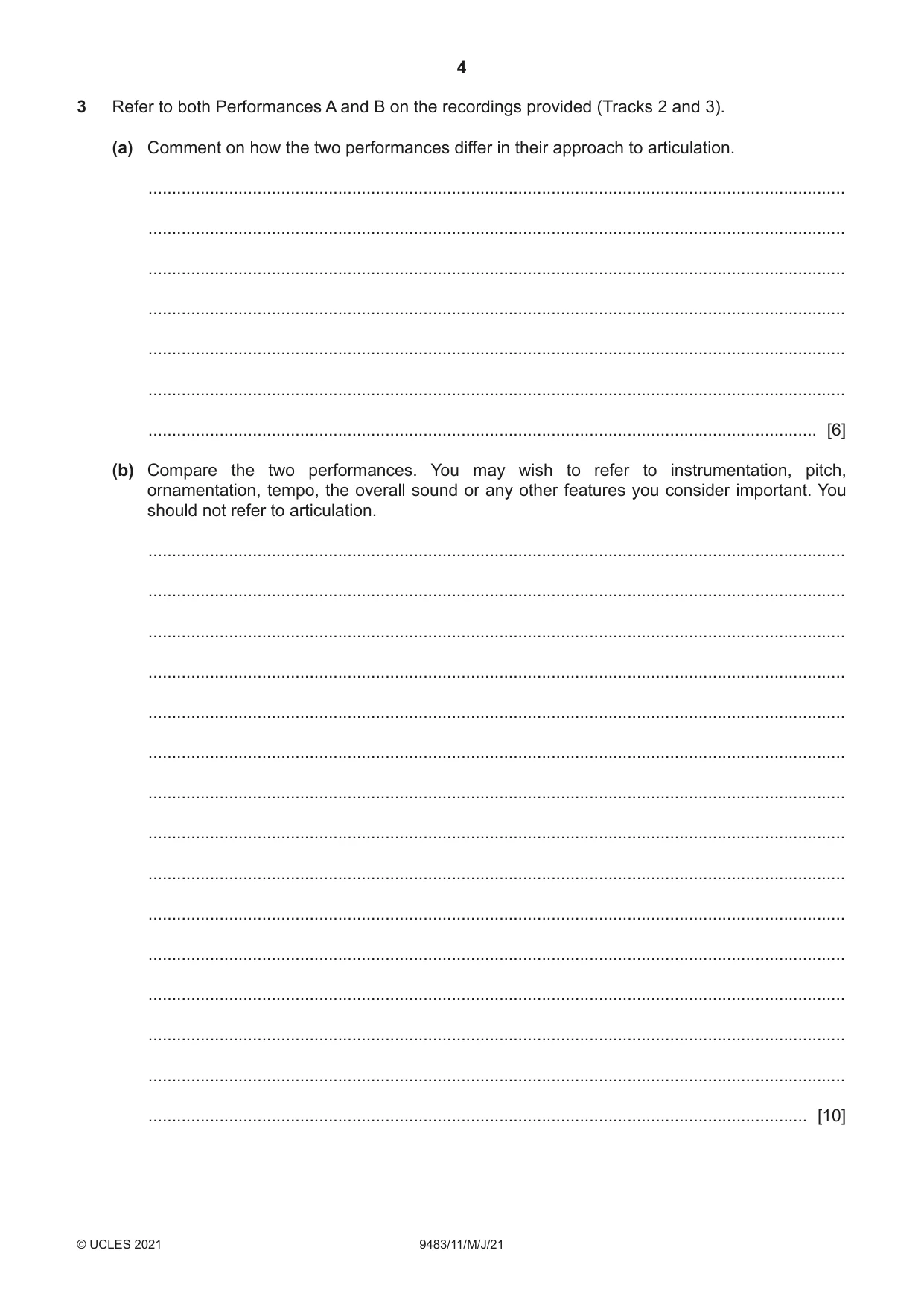 Cambridge A Level Music 9483 2021 May/June Paper 1 · Variant 1 question paper, page 4 of 12