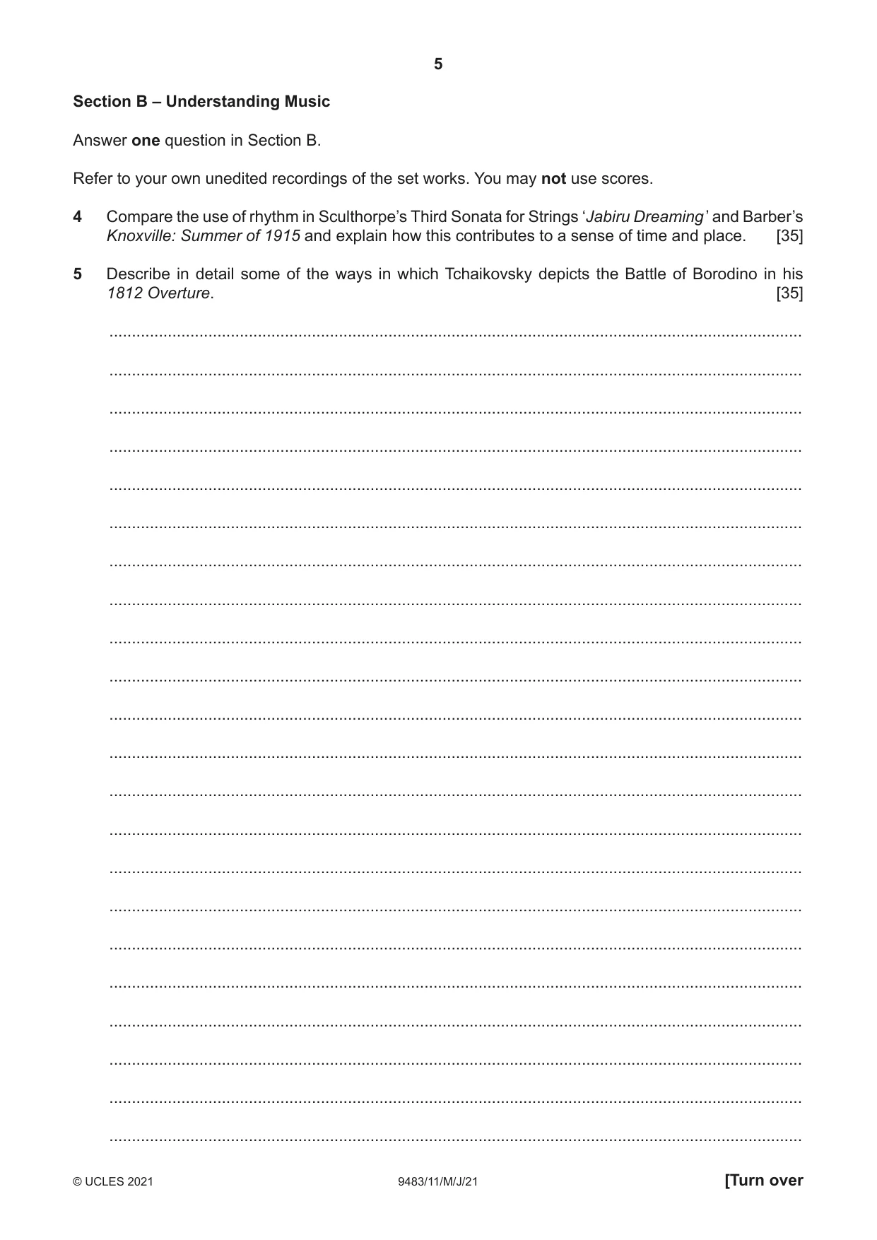 Cambridge A Level Music 9483 2021 May/June Paper 1 · Variant 1 question paper, page 5 of 12