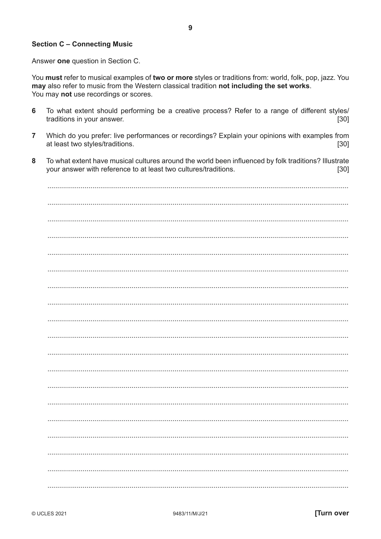 Cambridge A Level Music 9483 2021 May/June Paper 1 · Variant 1 question paper, page 9 of 12
