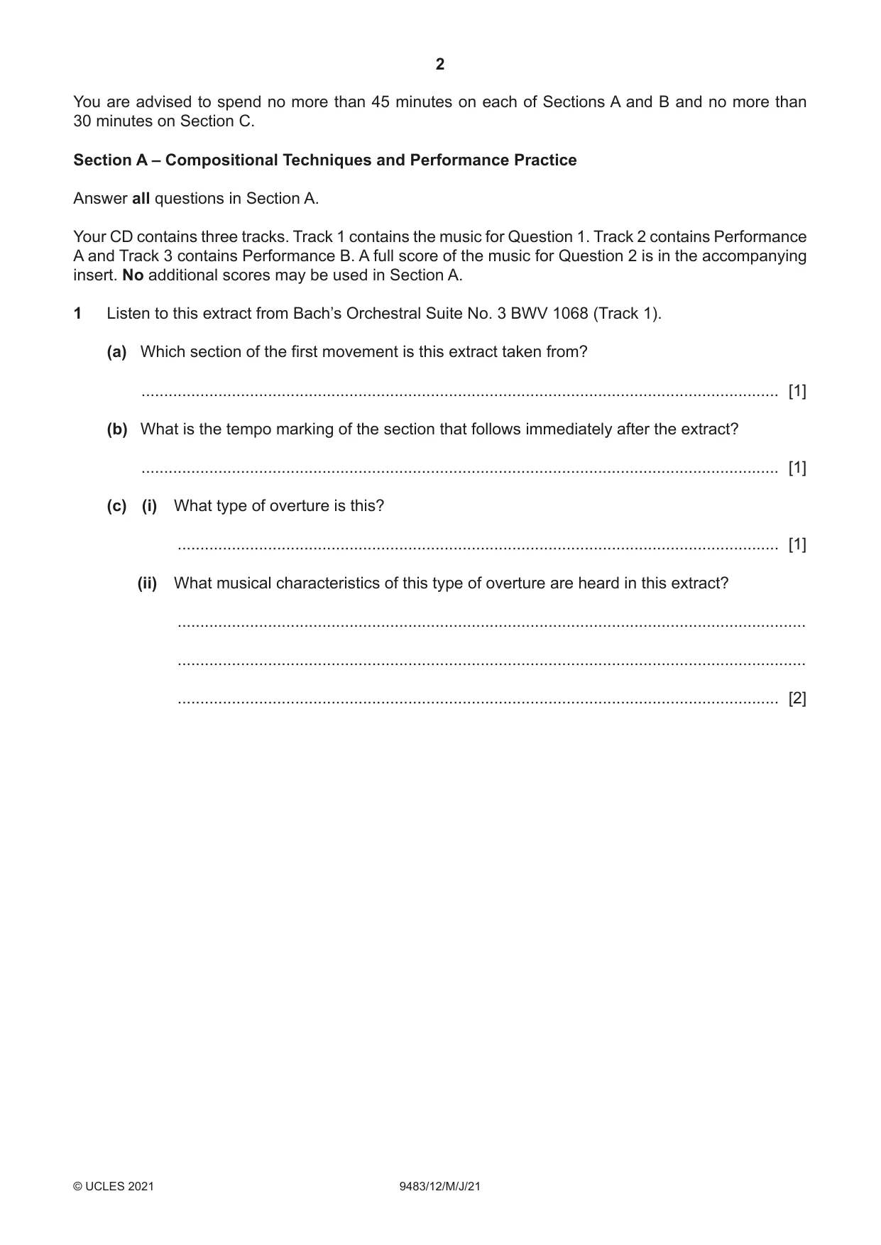 Cambridge A Level Music 9483 2021 May/June Paper 1 · Variant 2 question paper, page 2 of 12