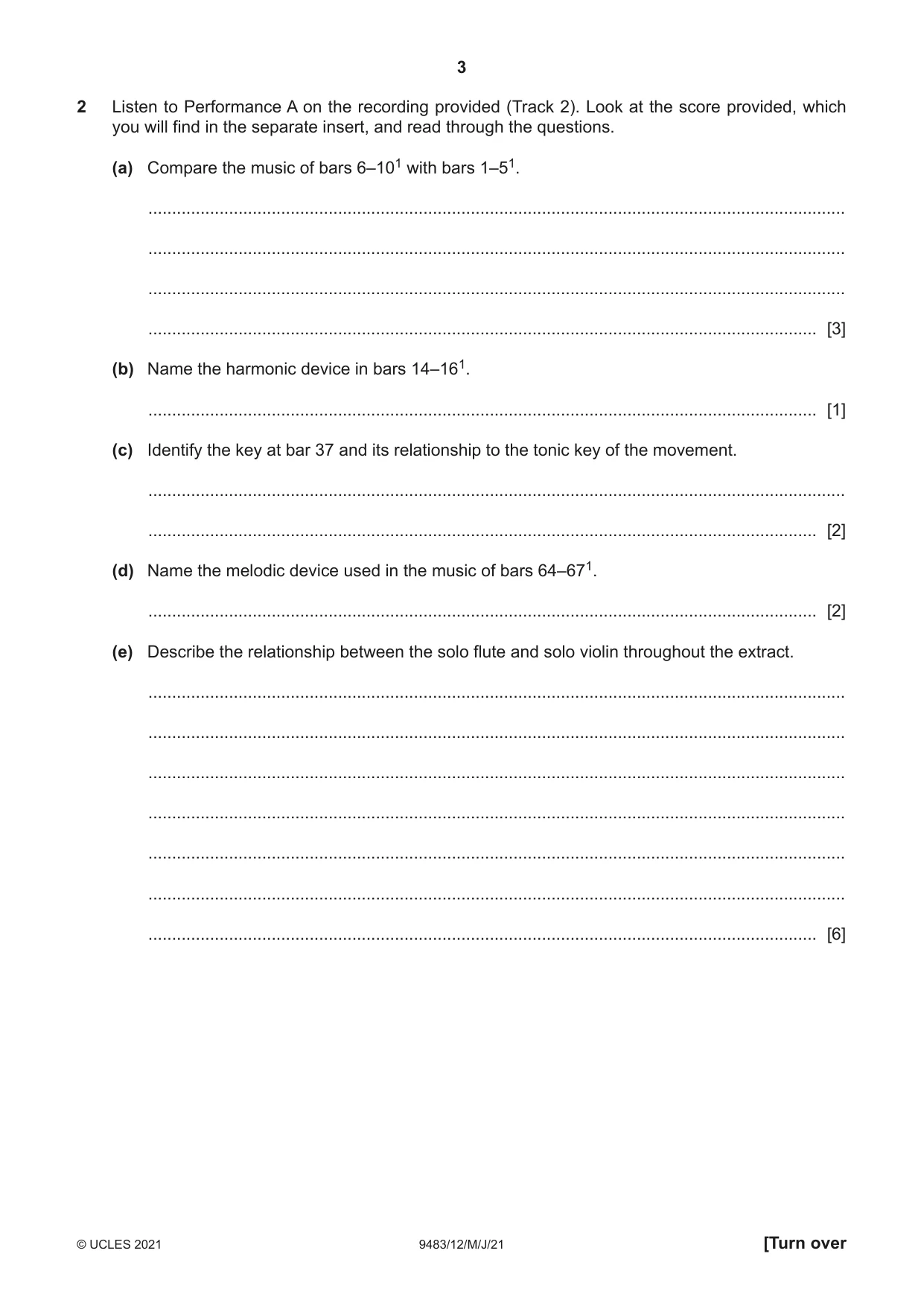 Cambridge A Level Music 9483 2021 May/June Paper 1 · Variant 2 question paper, page 3 of 12